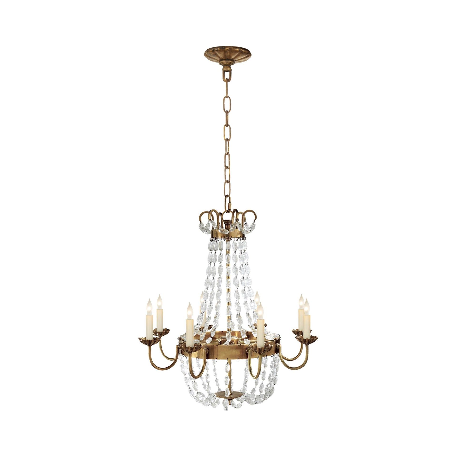 Paris Flea Market Antique-Burnished Brass Crystal Chandelier