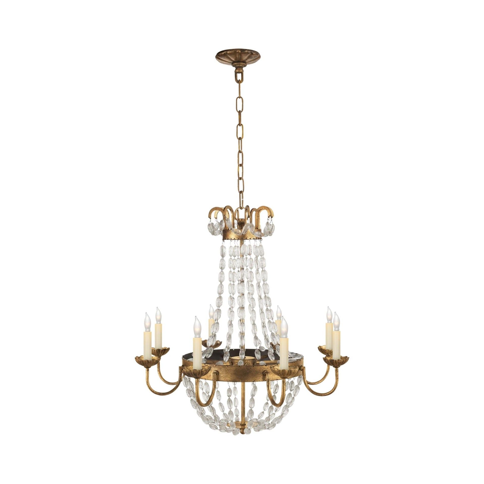 Elegant Brass and Crystal Candle Chandelier, 24" Wide