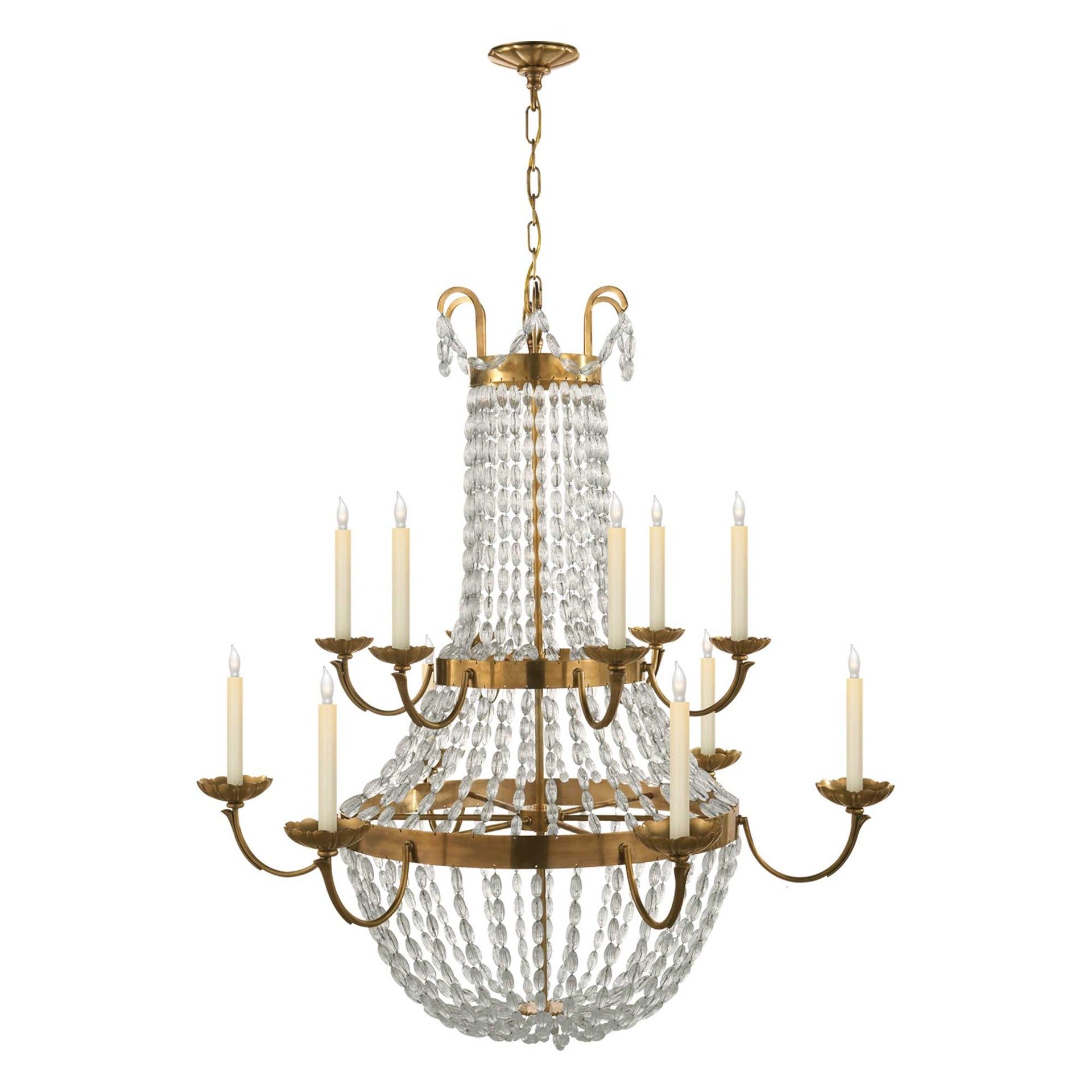 Antique Brass and Crystal 12-Light Candle Chandelier