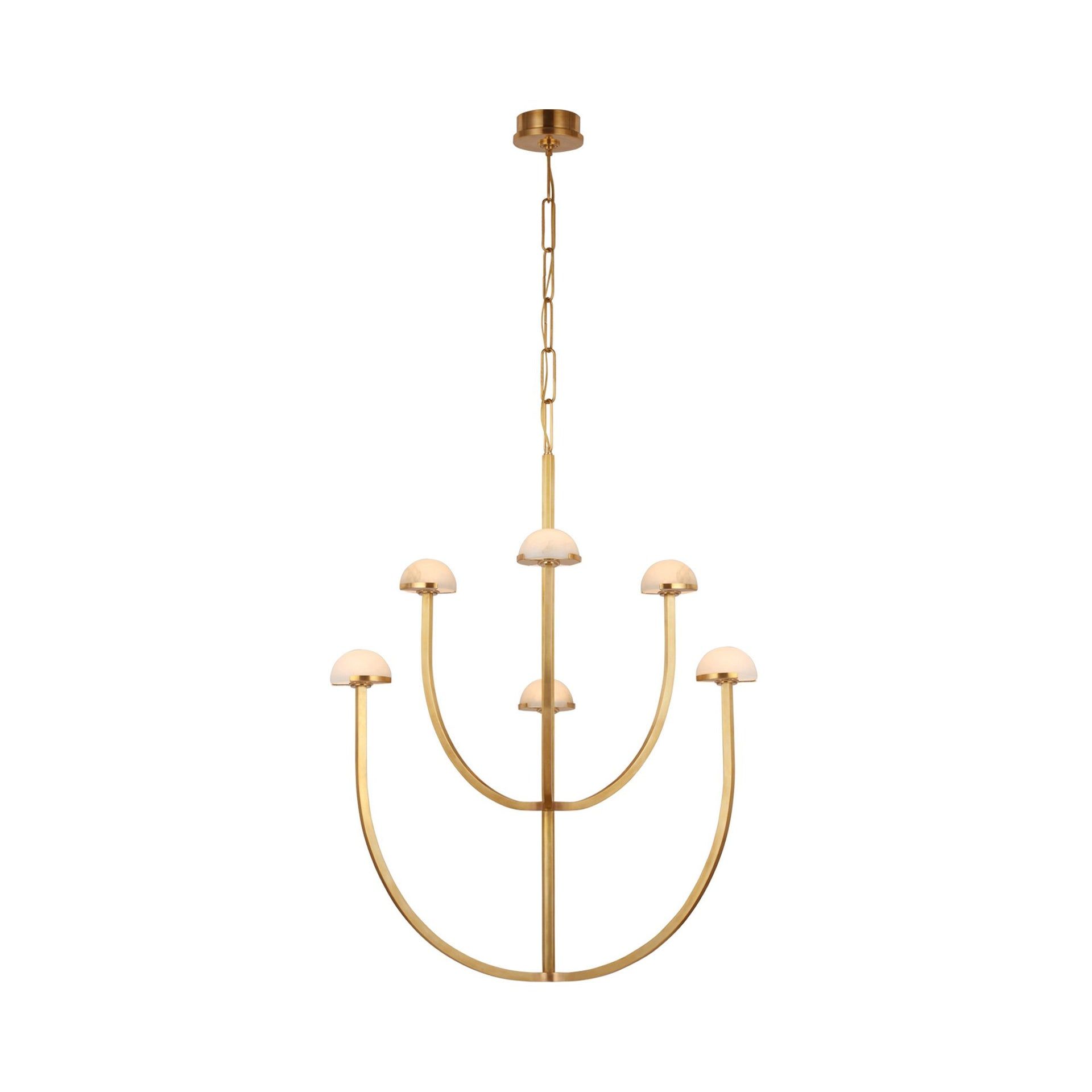 Antique Brass and Alabaster Medium Chandelier with LED Light