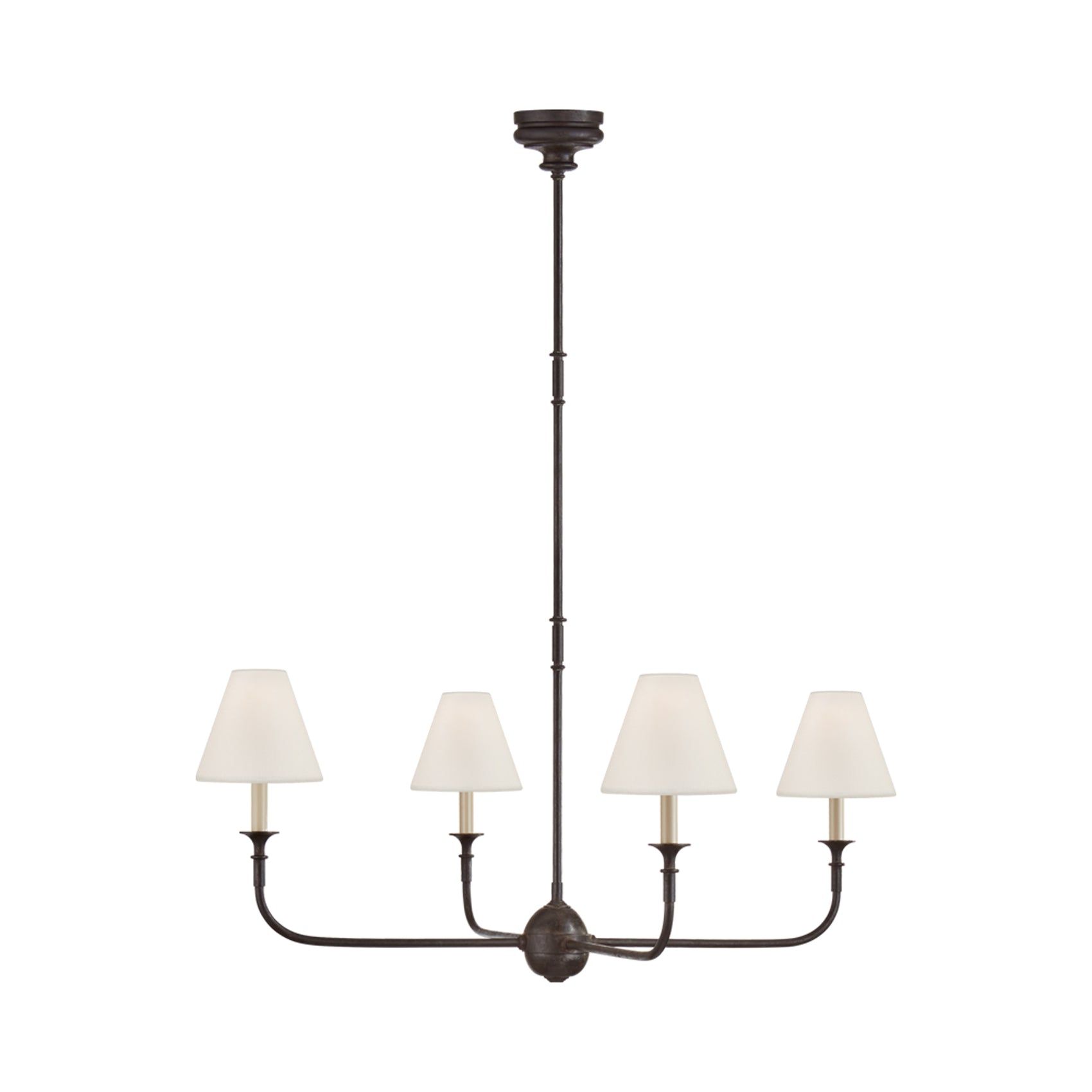 Aged Iron and Ebonized Oak 4-Light Chandelier