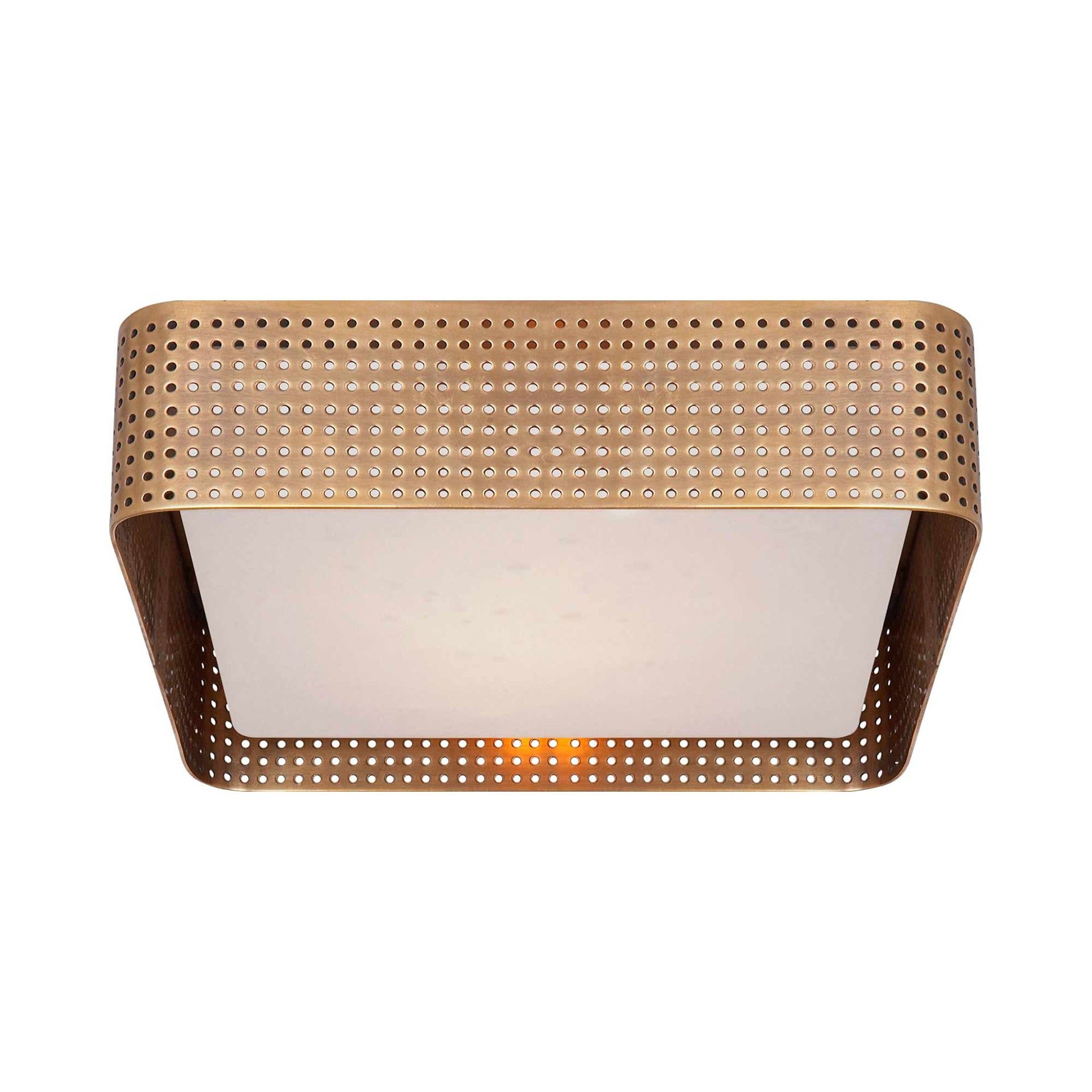 Antique-Burnished Brass Square Flush Mount with Opaque Glass Diffuser