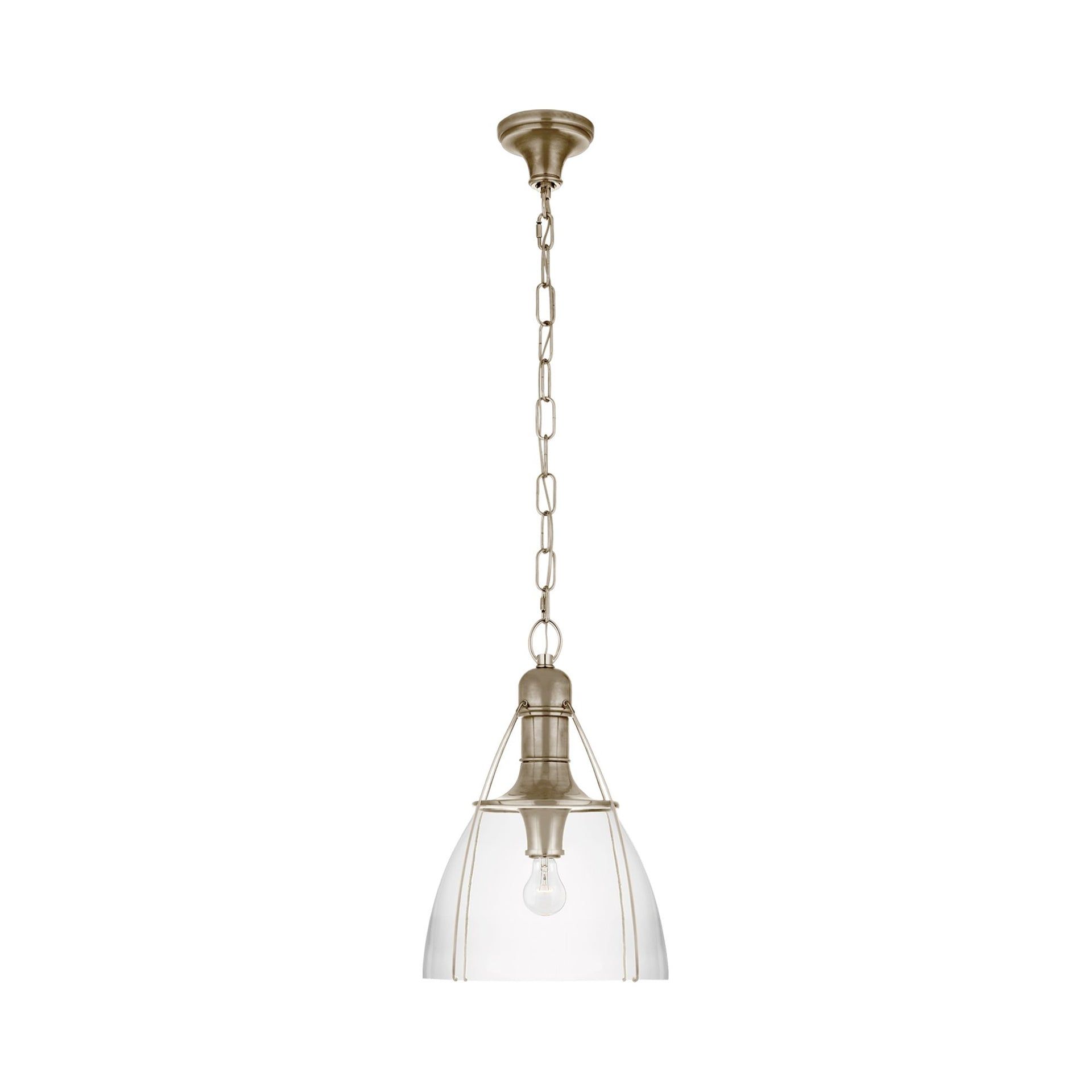 Prestwick 21" Antique Nickel Bell Pendant with Clear Glass Shade