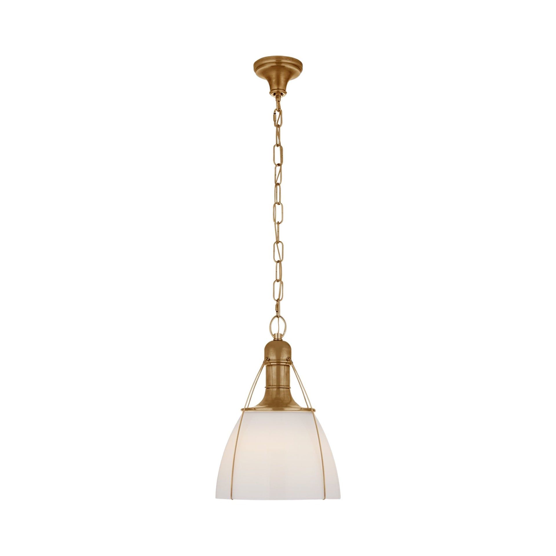 Antique-Burnished Brass 14-inch Pendant with White Glass Shade