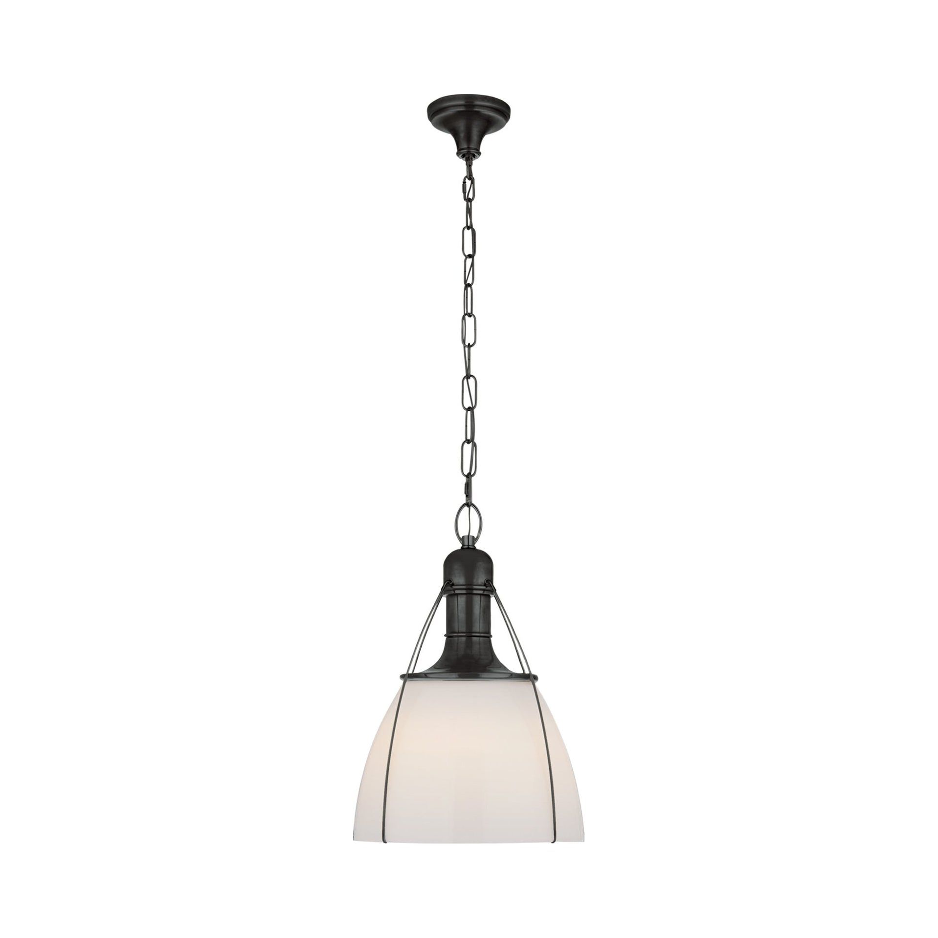 Prestwick 18-inch Bronze and White Glass Pendant Light