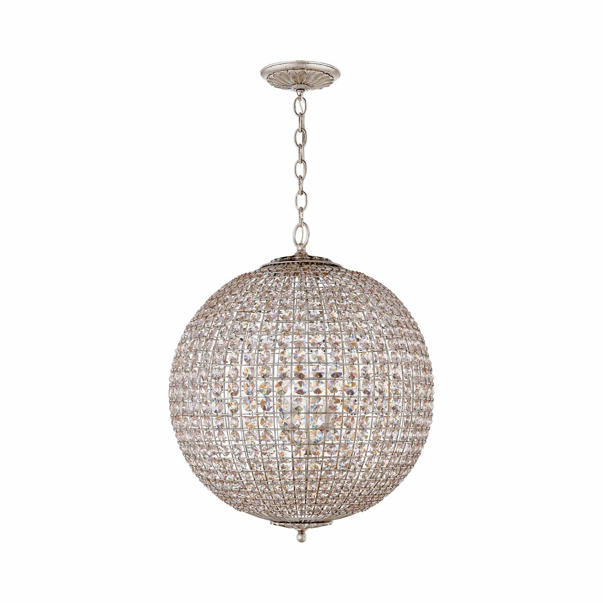 Burnished Silver Leaf Globe Crystal Chandelier