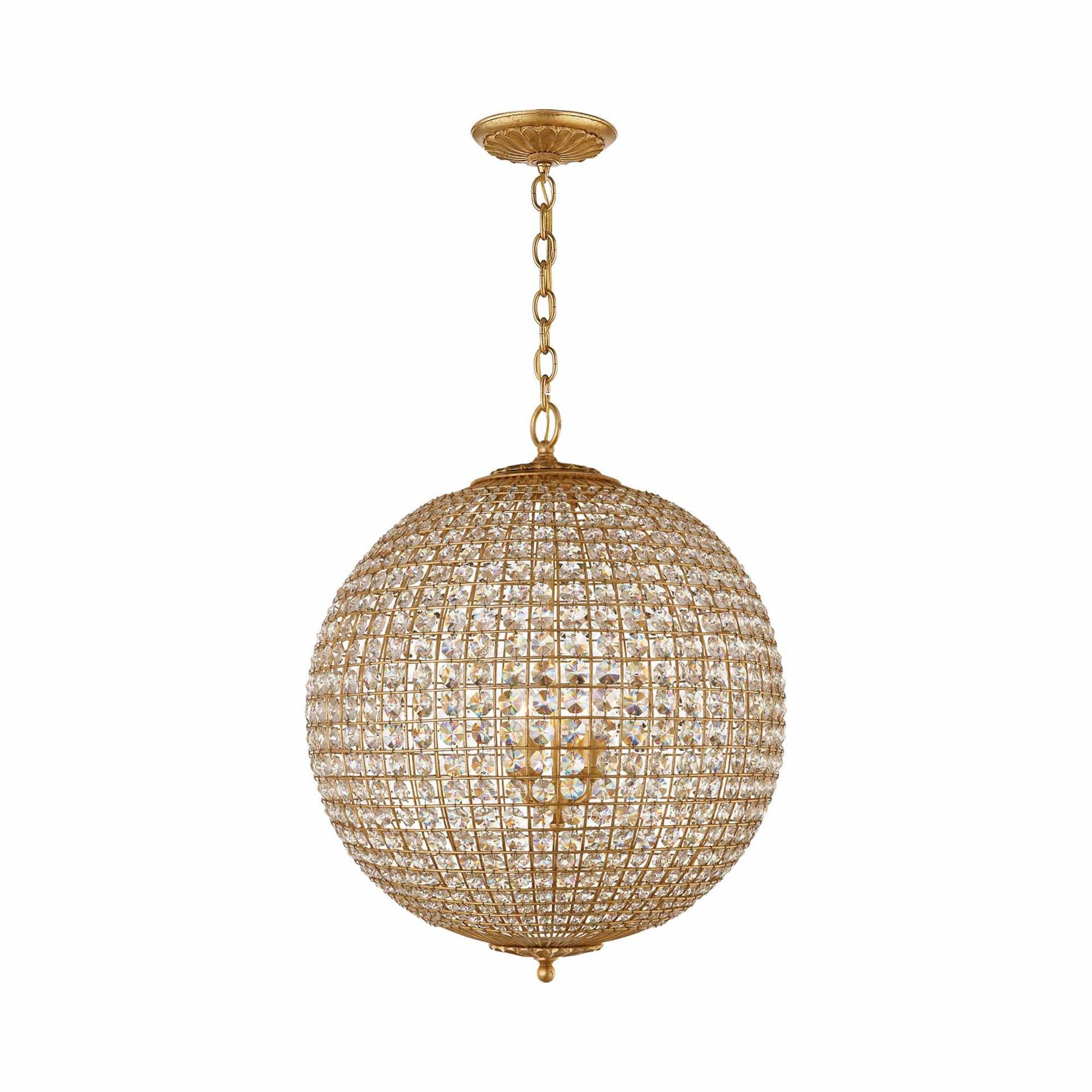 Renwick Gilded Globe Chandelier with Crystal Shade - 27.5"