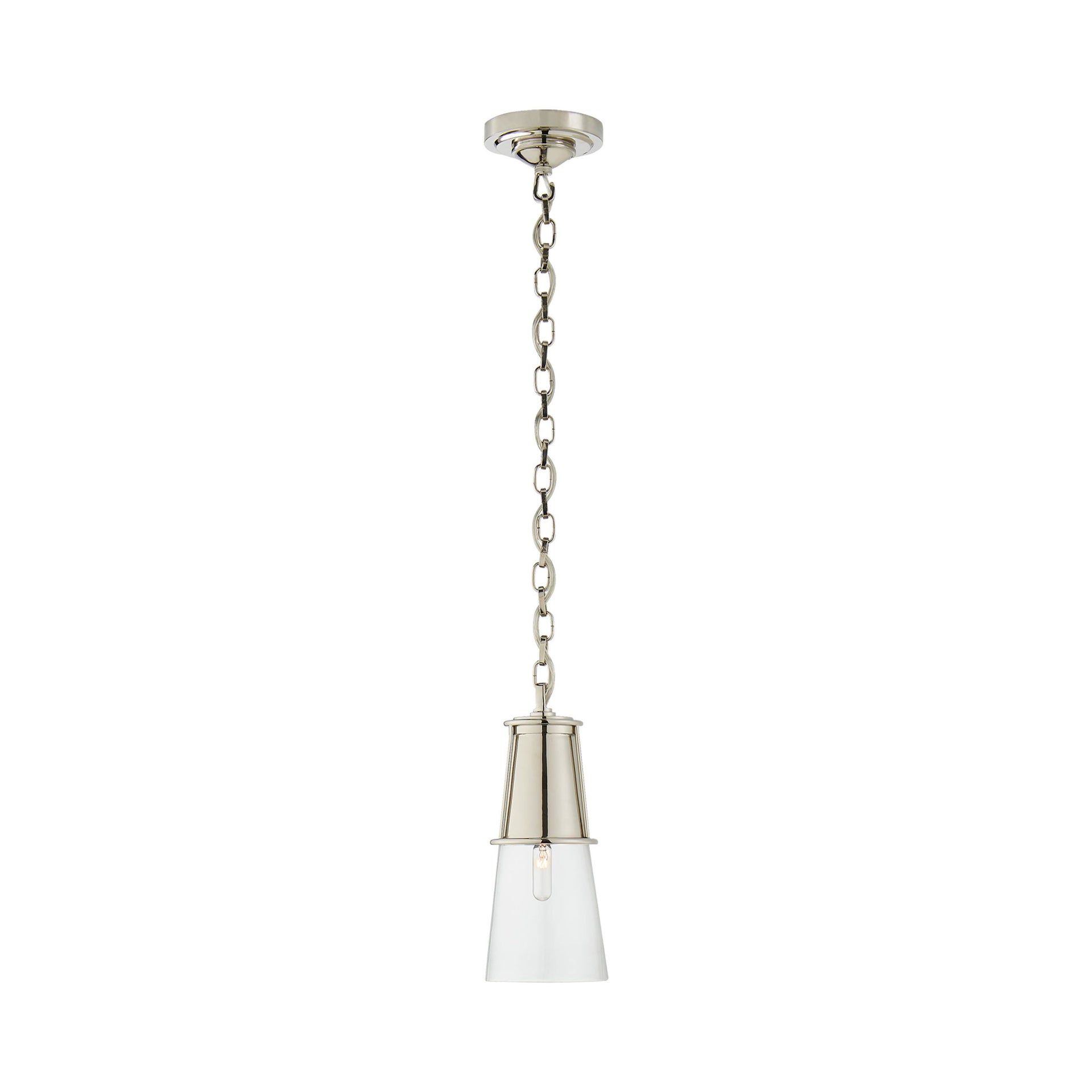 Modern Flared Silhouette 11.25" Pendant in Polished Nickel with Clear Glass