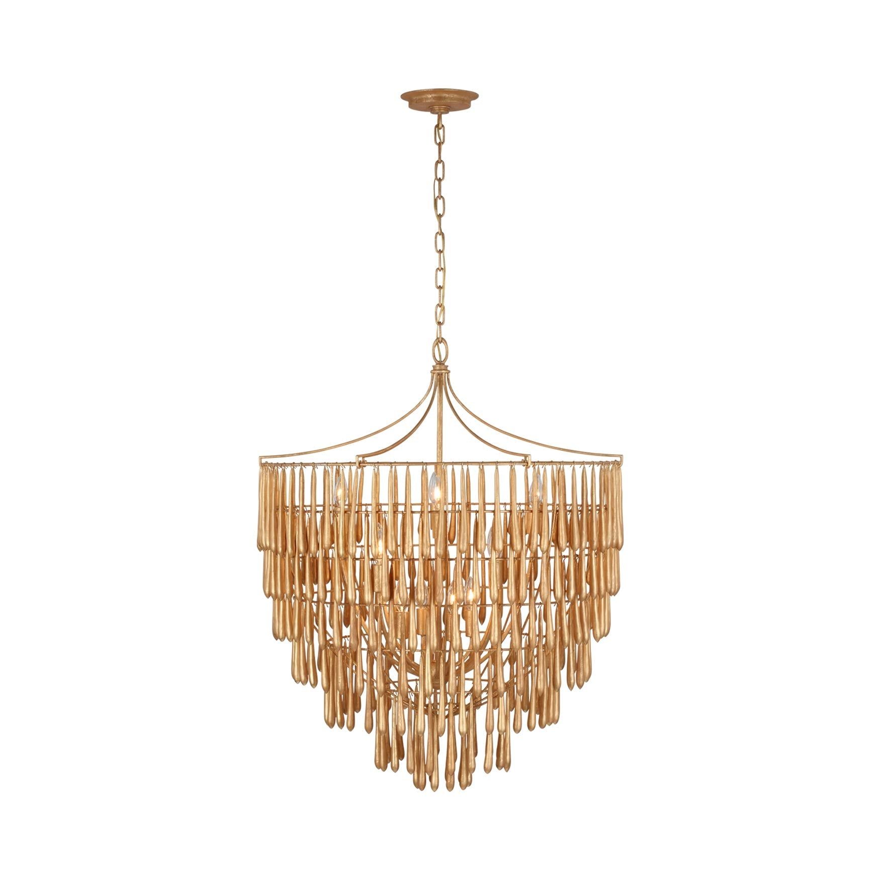 Antique Gold Leaf 12-Light Crystal Chandelier