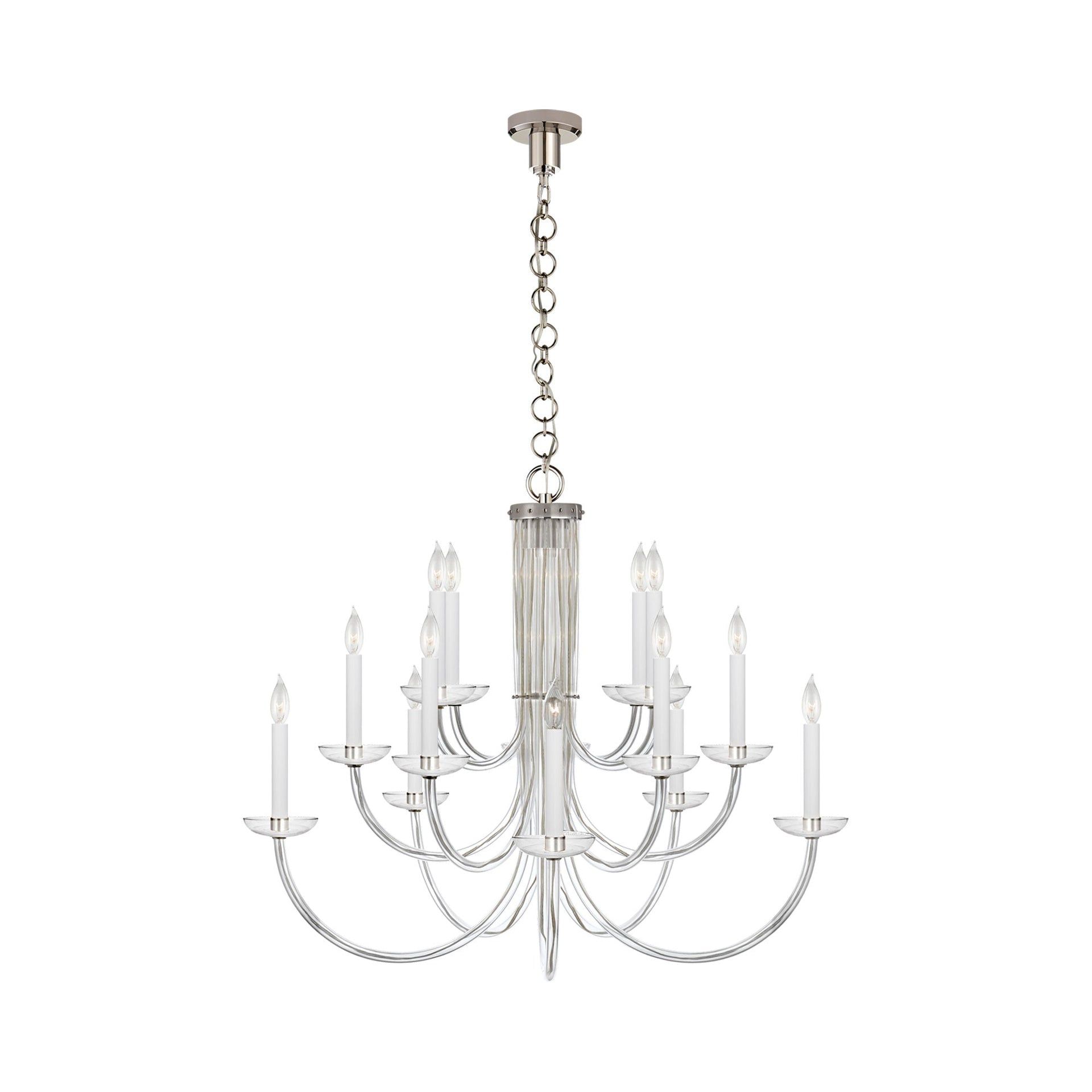 Elegant Nickel Crystal Candle Chandelier, 31" x 37.75"