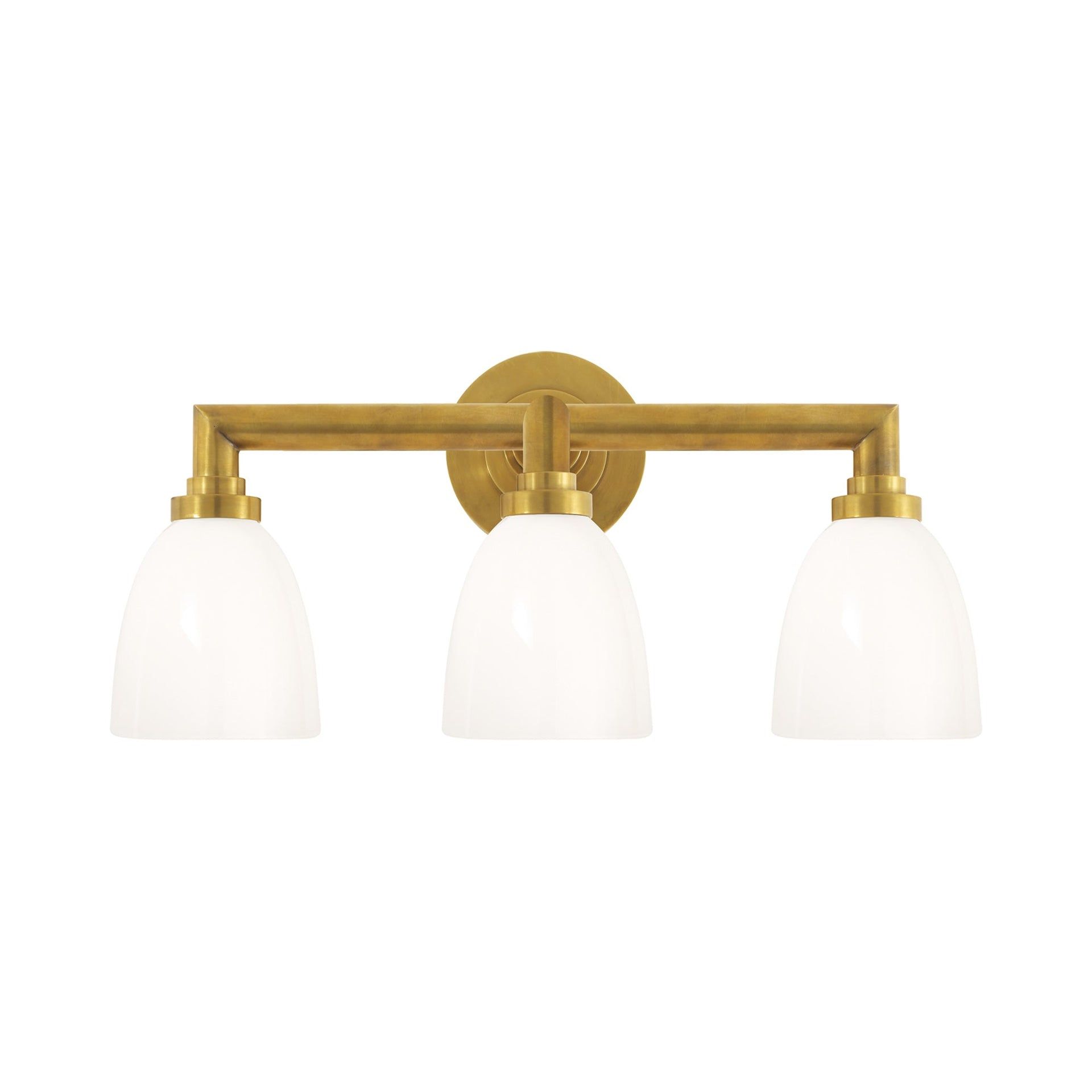 Wilton Antique Brass 3-Light Vanity with White Glass Shades