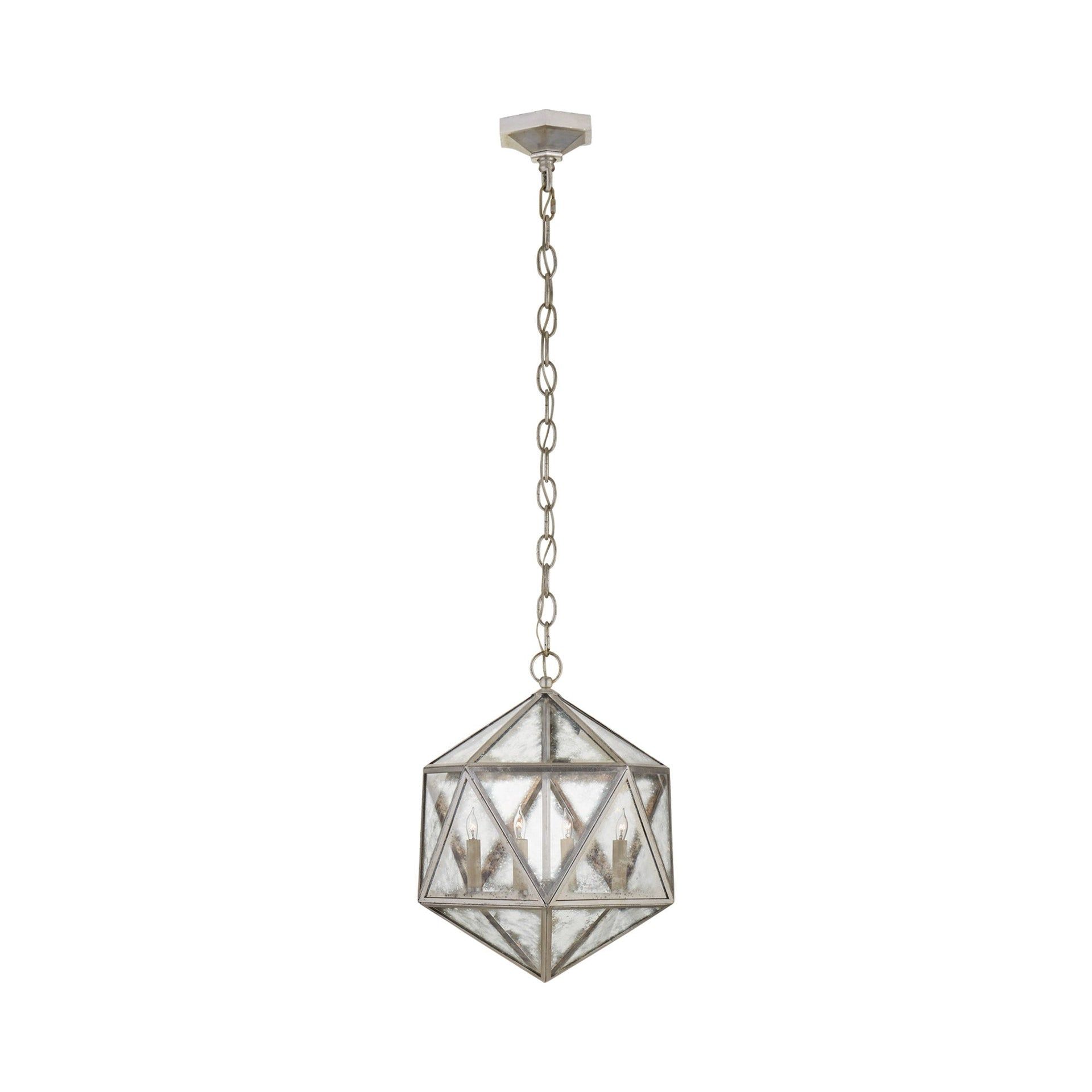 Zeno 18 Facet Hedron Silver Glass Pendant Lantern 20"x16"