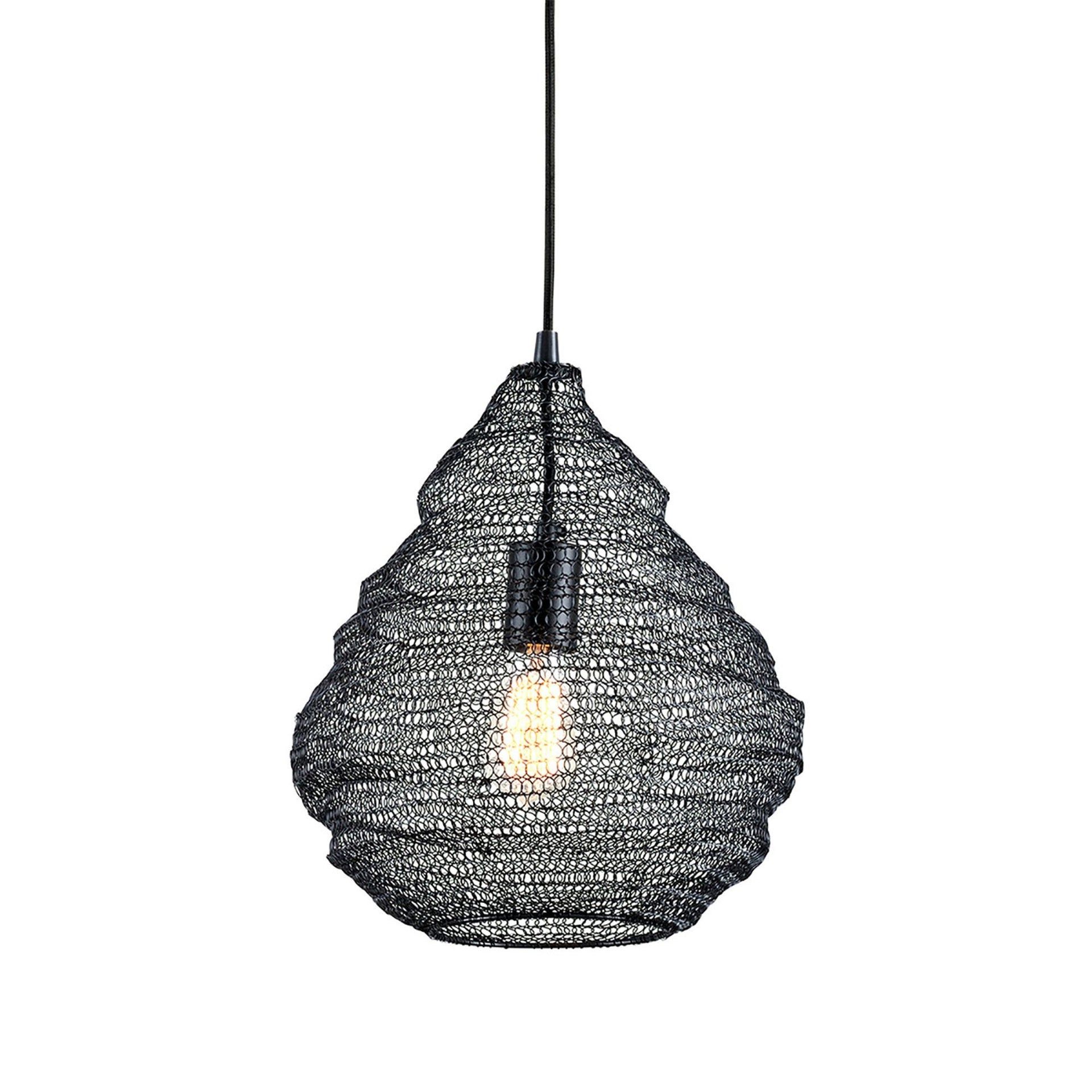 Eclipse 14" Black Iron Mesh Pendant Light with Adjustable Cord