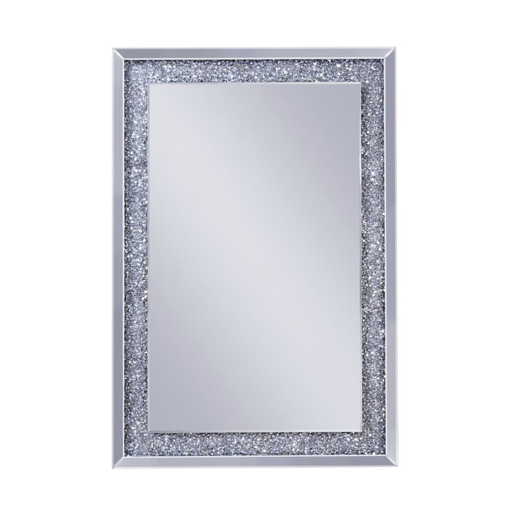 Beveled 32"x48" Rectangular Wood Wall Mirror with Faux Diamond Inlay