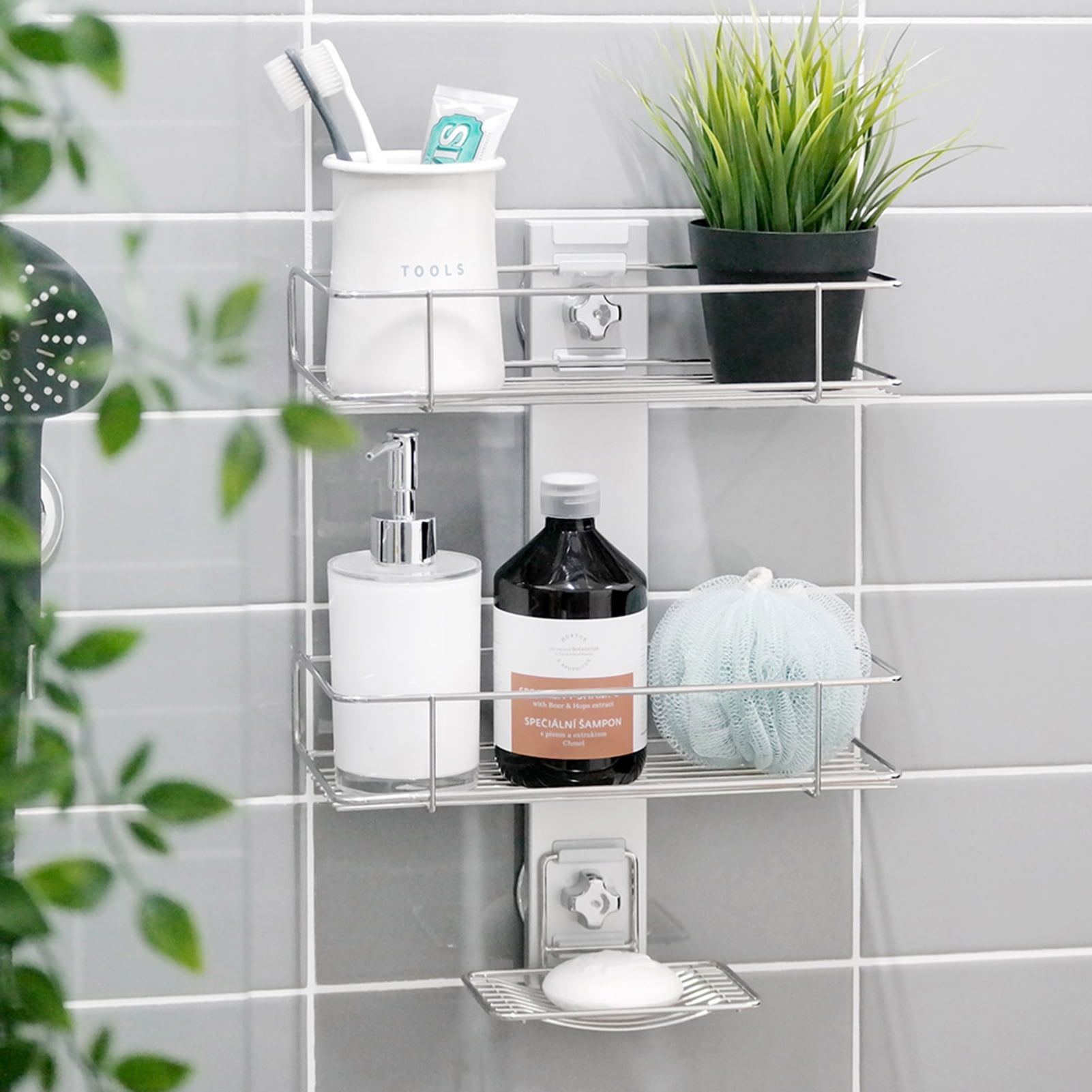 Stainless Steel Adjustable 3-Tier Suction Shower Caddy