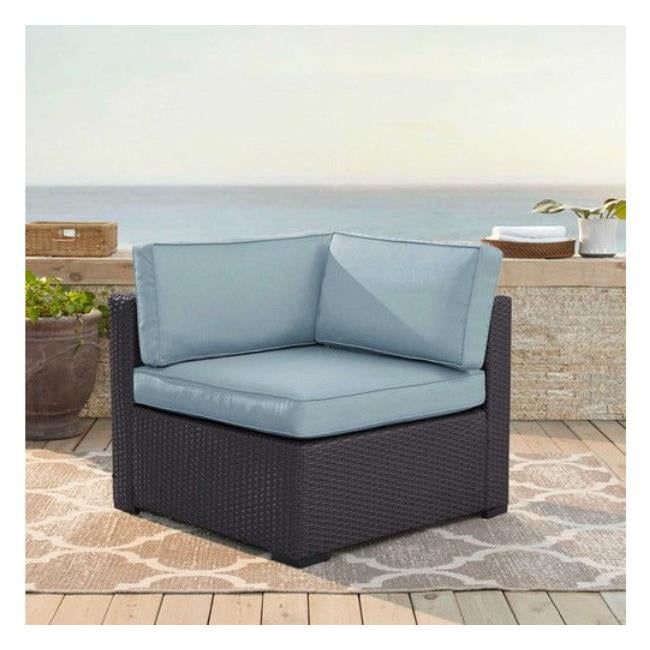 Mahogany Mist 35.5" UV-Resistant Wicker Outdoor Corner Chair with Cushions