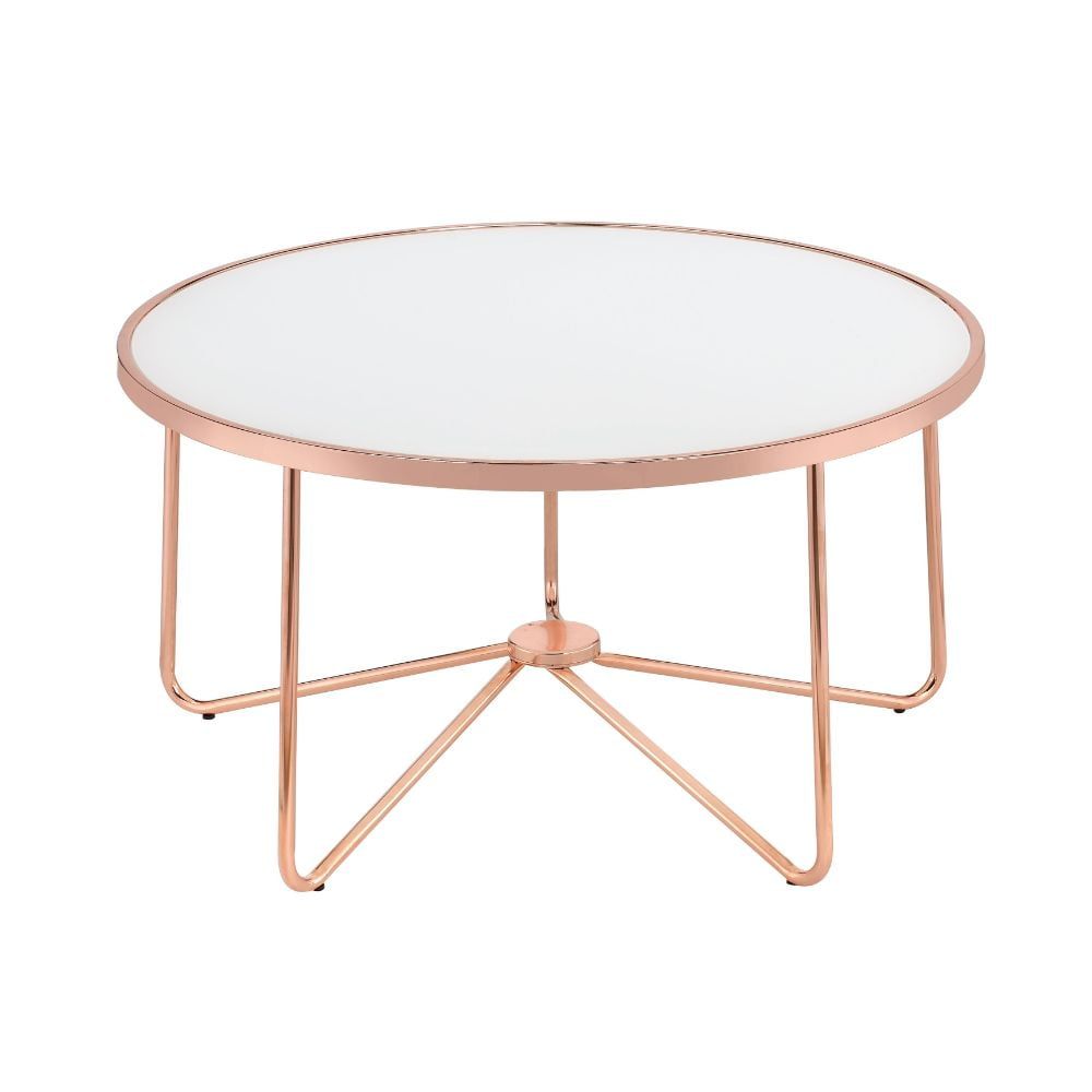 Small Round Copper and Frosted Glass Coffee Table