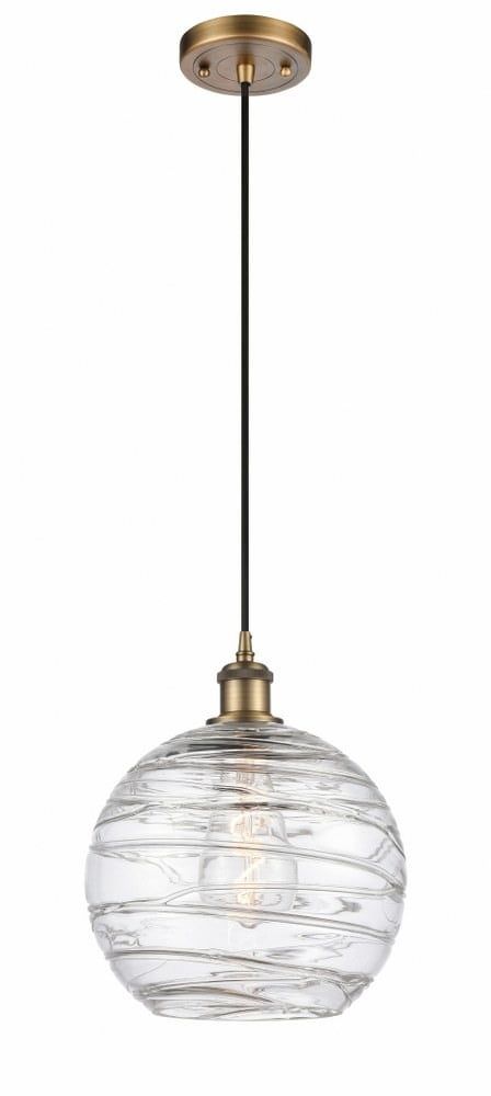 Athens Deco Swirl 13" Mini Globe Pendant in Brushed Brass with LED