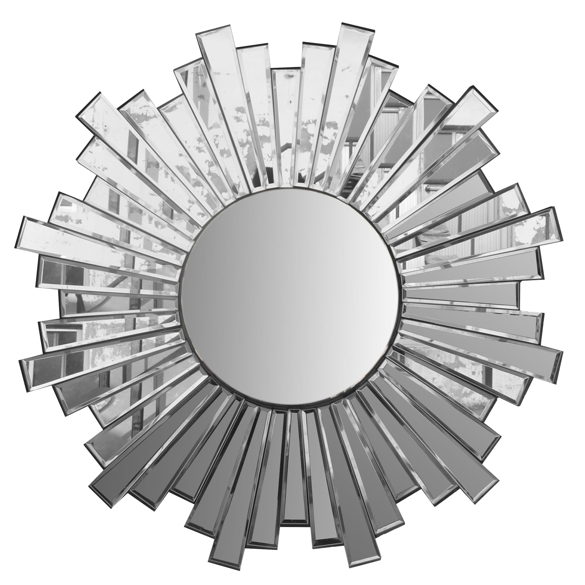 28" Round Silver Sunburst Design Floating Wall Mirror