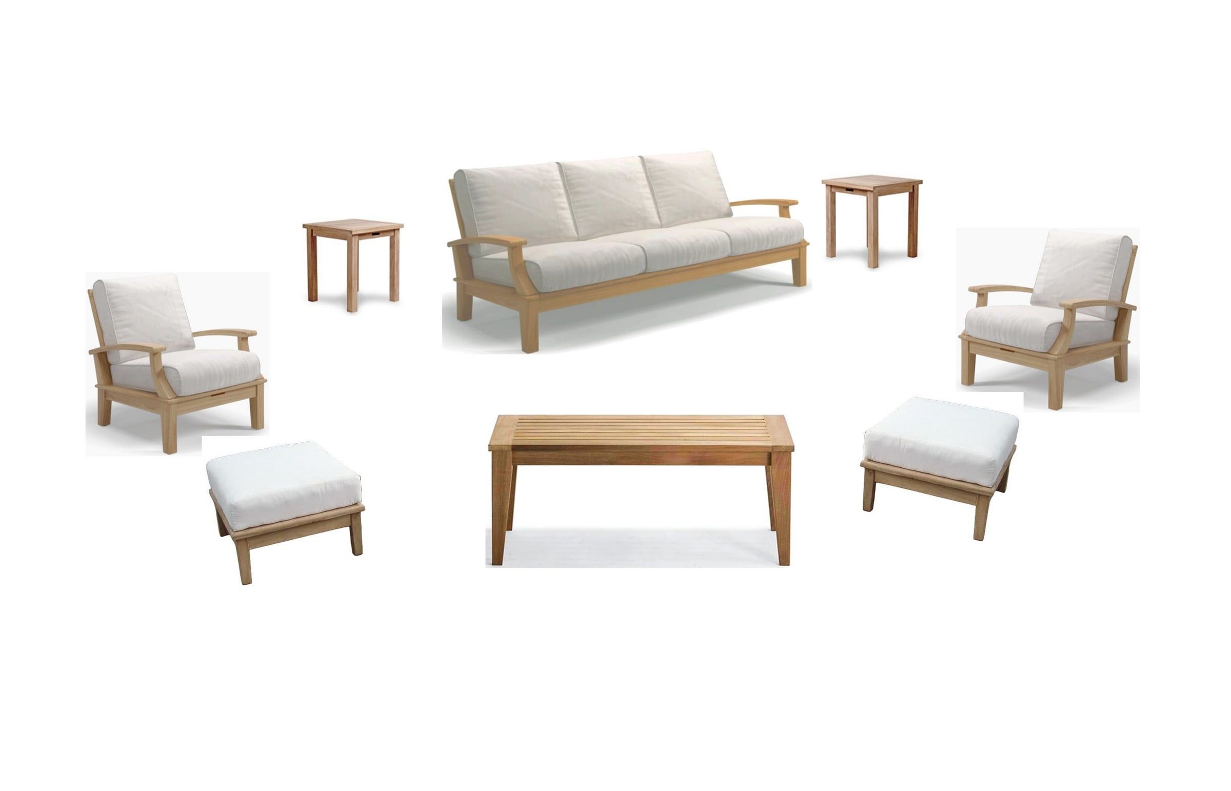 Teak 5-Seat Modular Patio Sofa Set with White Sunbrella Cushions