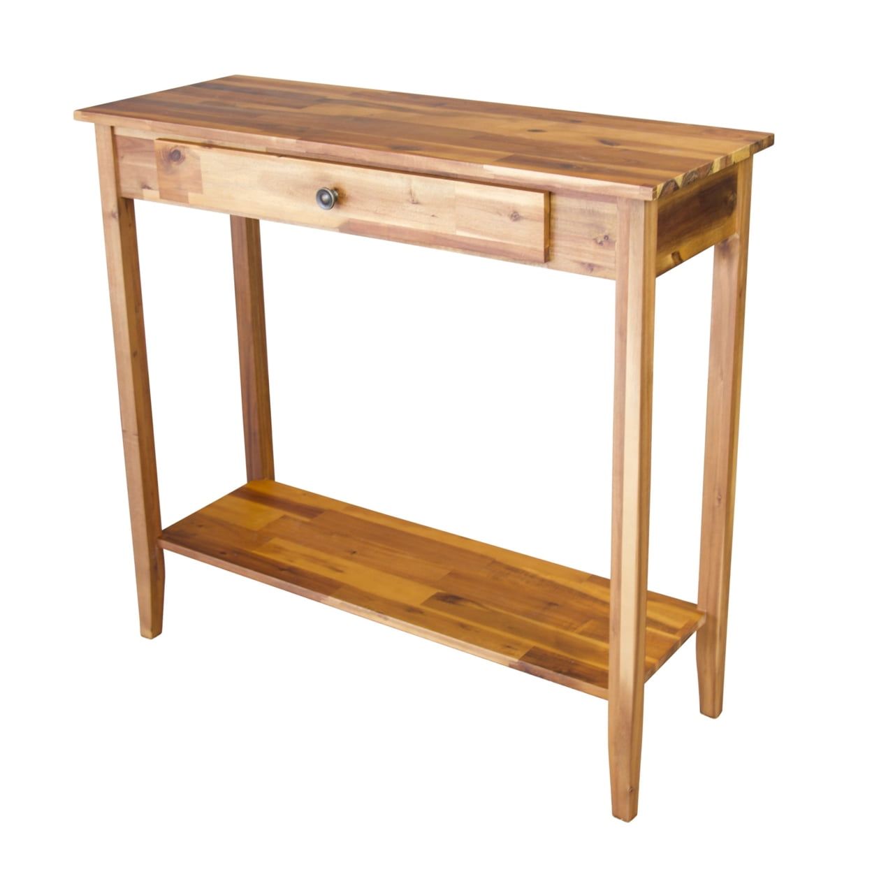 Casual Contemporary Living Solid Acacia Console Table with Drawer & Bottom Shelf- Natural