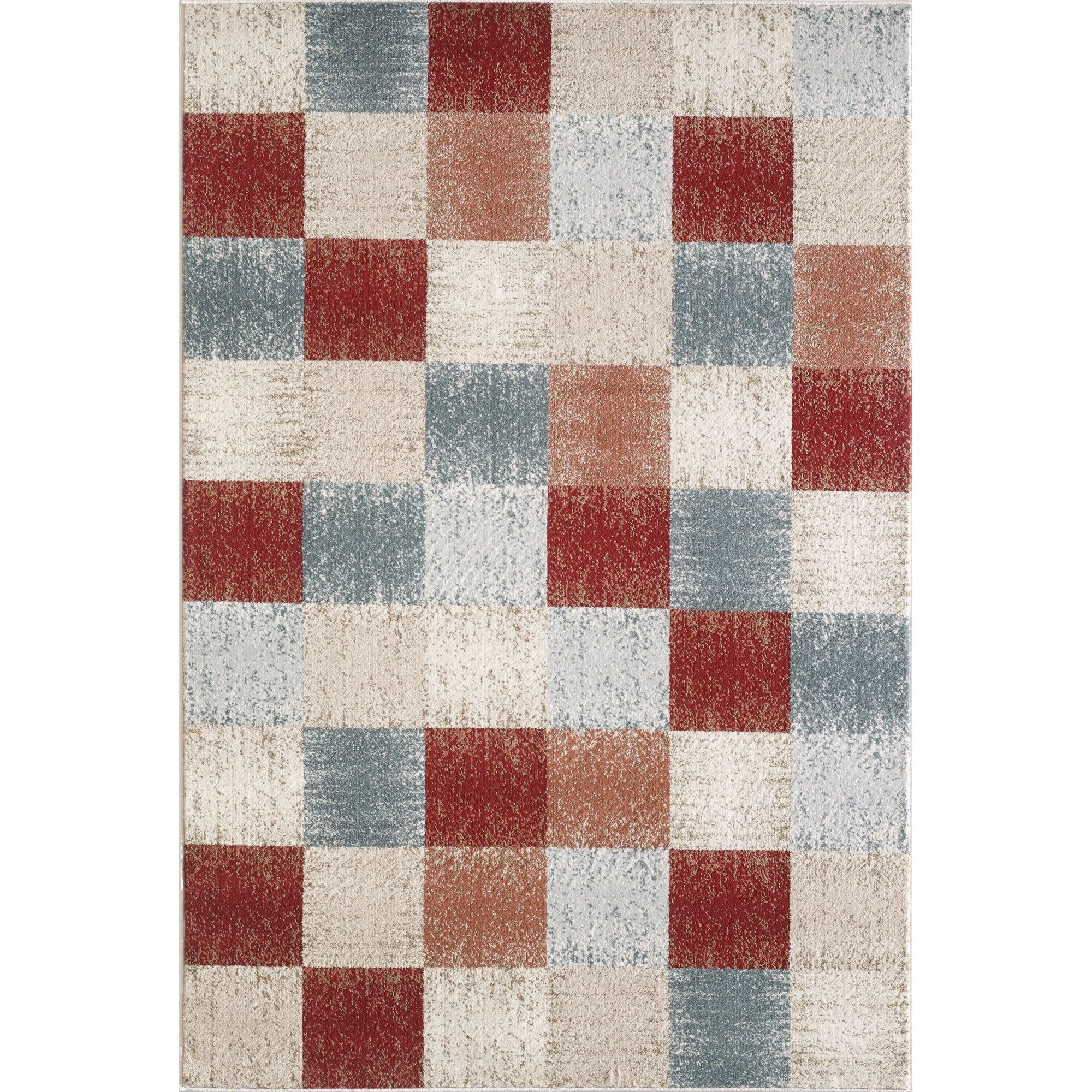 Elegant Traditions Brown Checkered Small Synthetic Area Rug