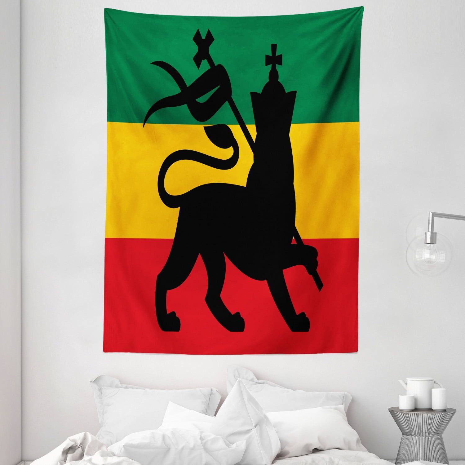 Rastafarian Flag Judah Lion Tapestry in Black, Red, Green, and Yellow, 60" x 80"