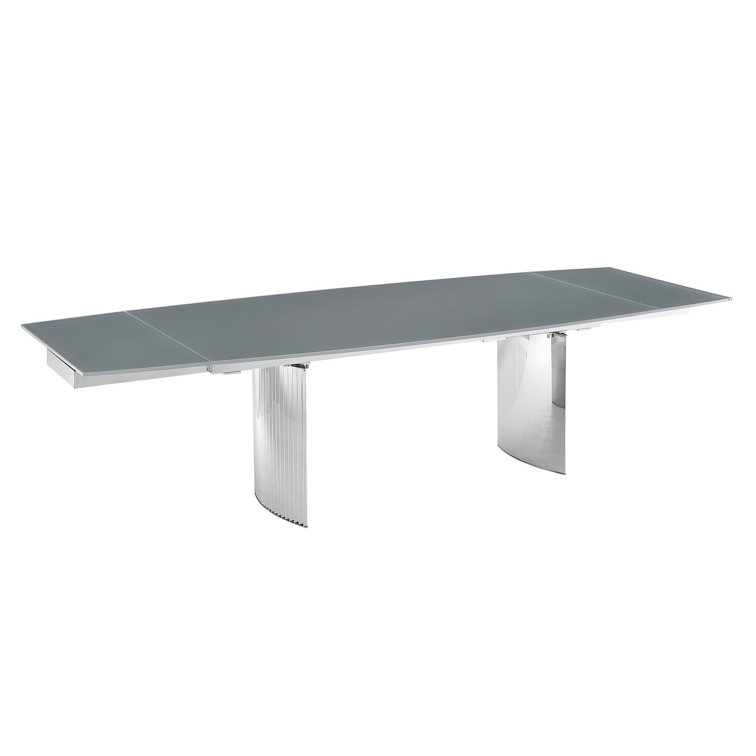 Contemporary Allegra Extendable Dining Table in Gray Glass and Chrome