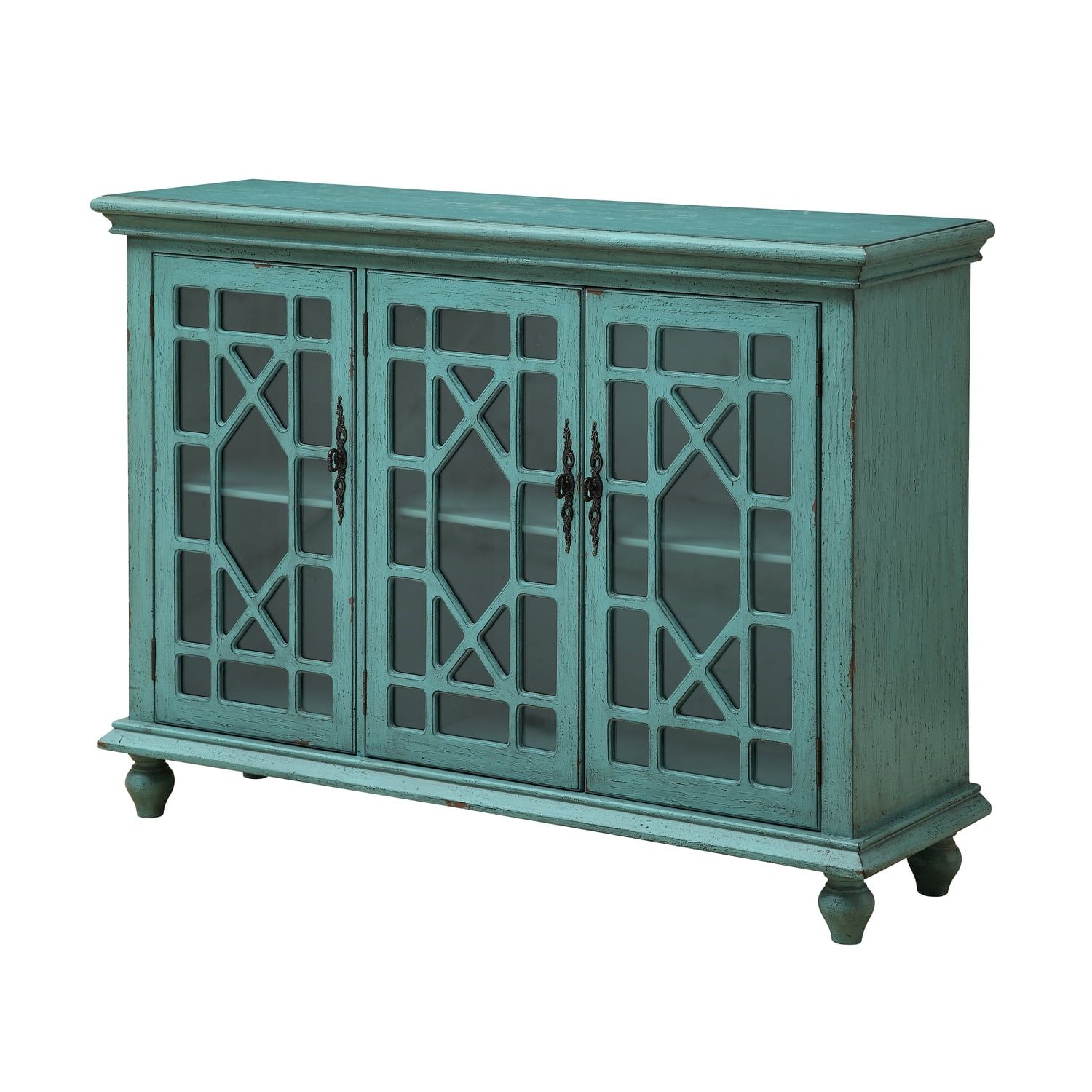 Bayberry Blue Traditional 3-Door Glass Media Credenza