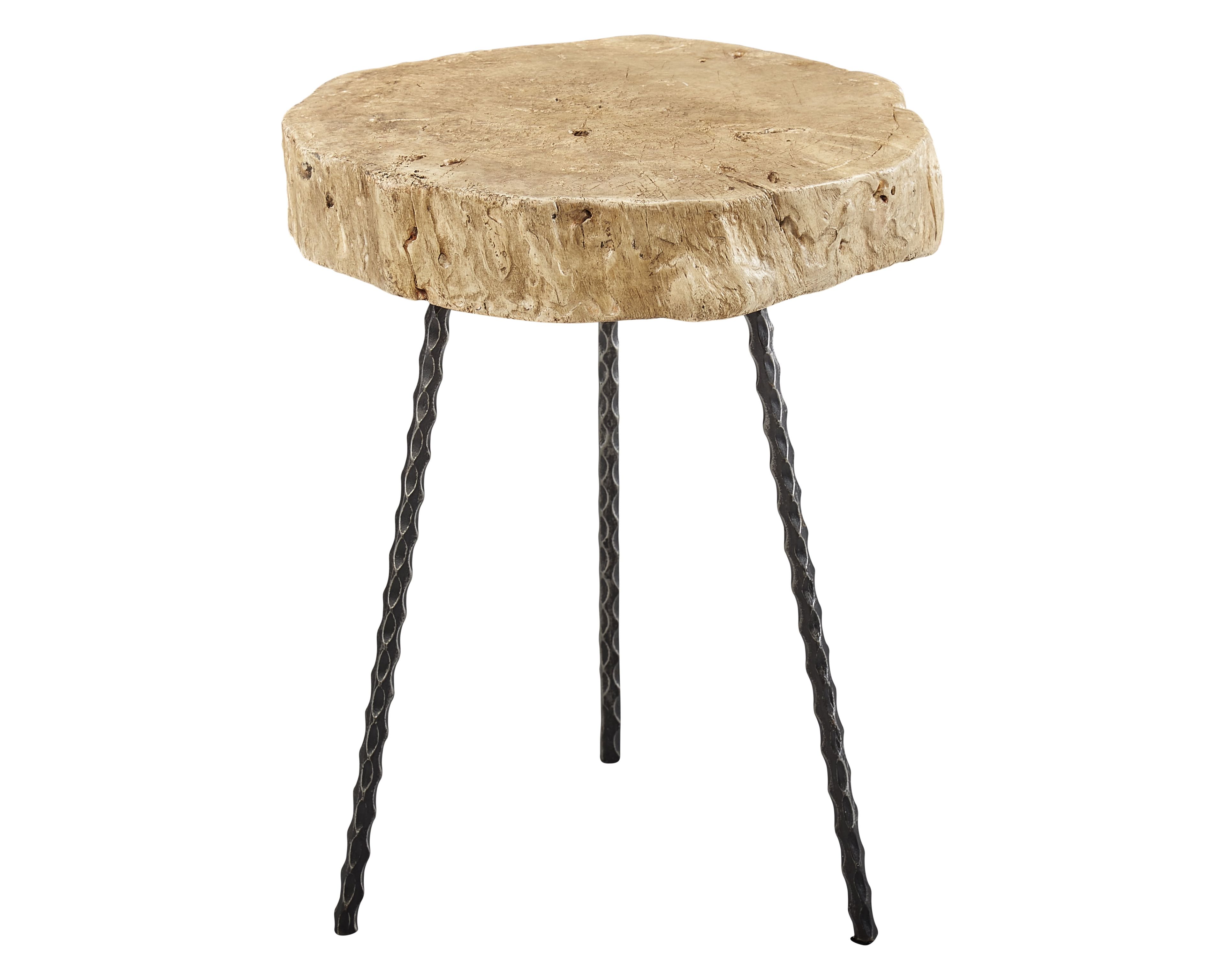 Natural Edge Pine and Black Iron Round End Table