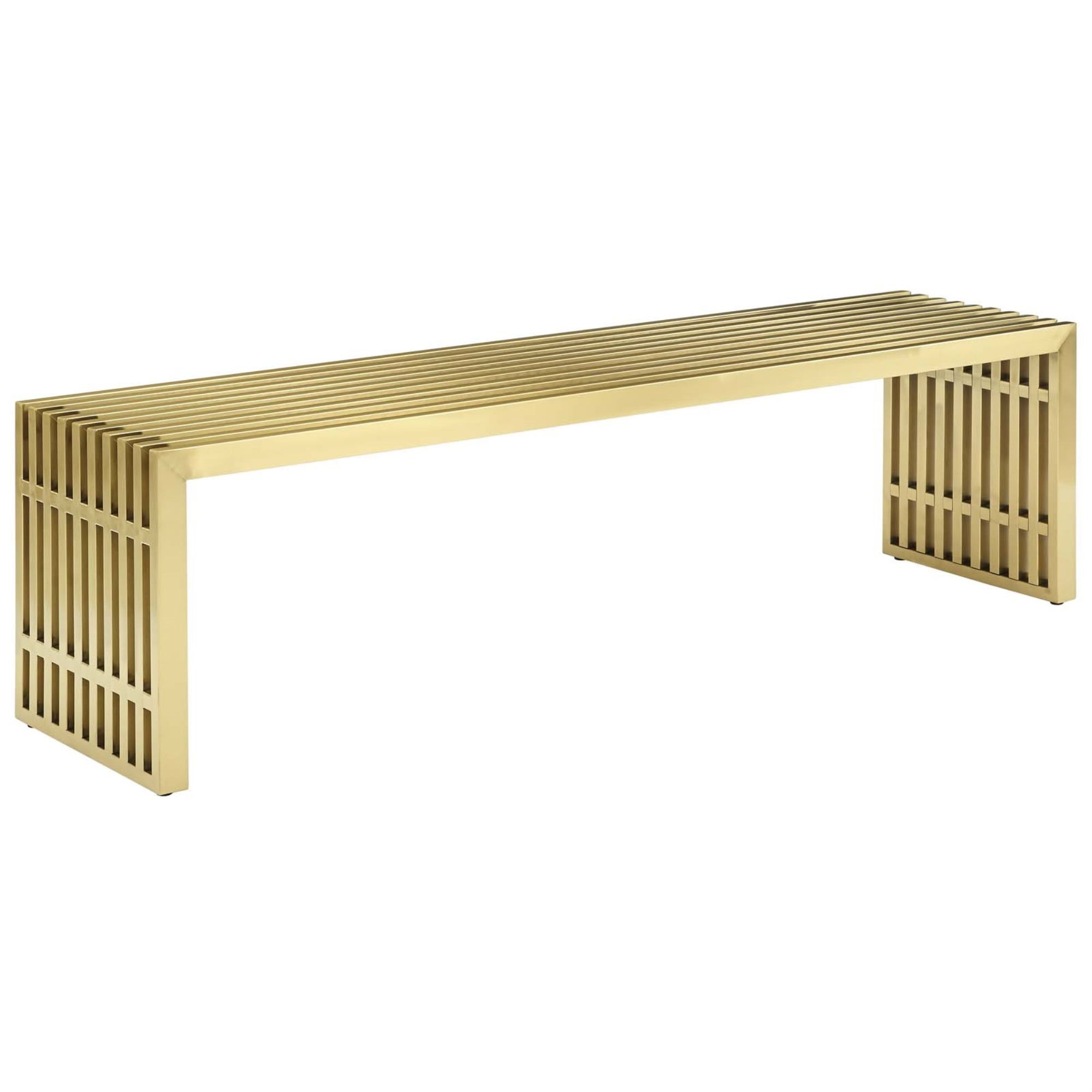 Elegant Gridiron 60'' Gold Stainless Steel Bedroom Bench