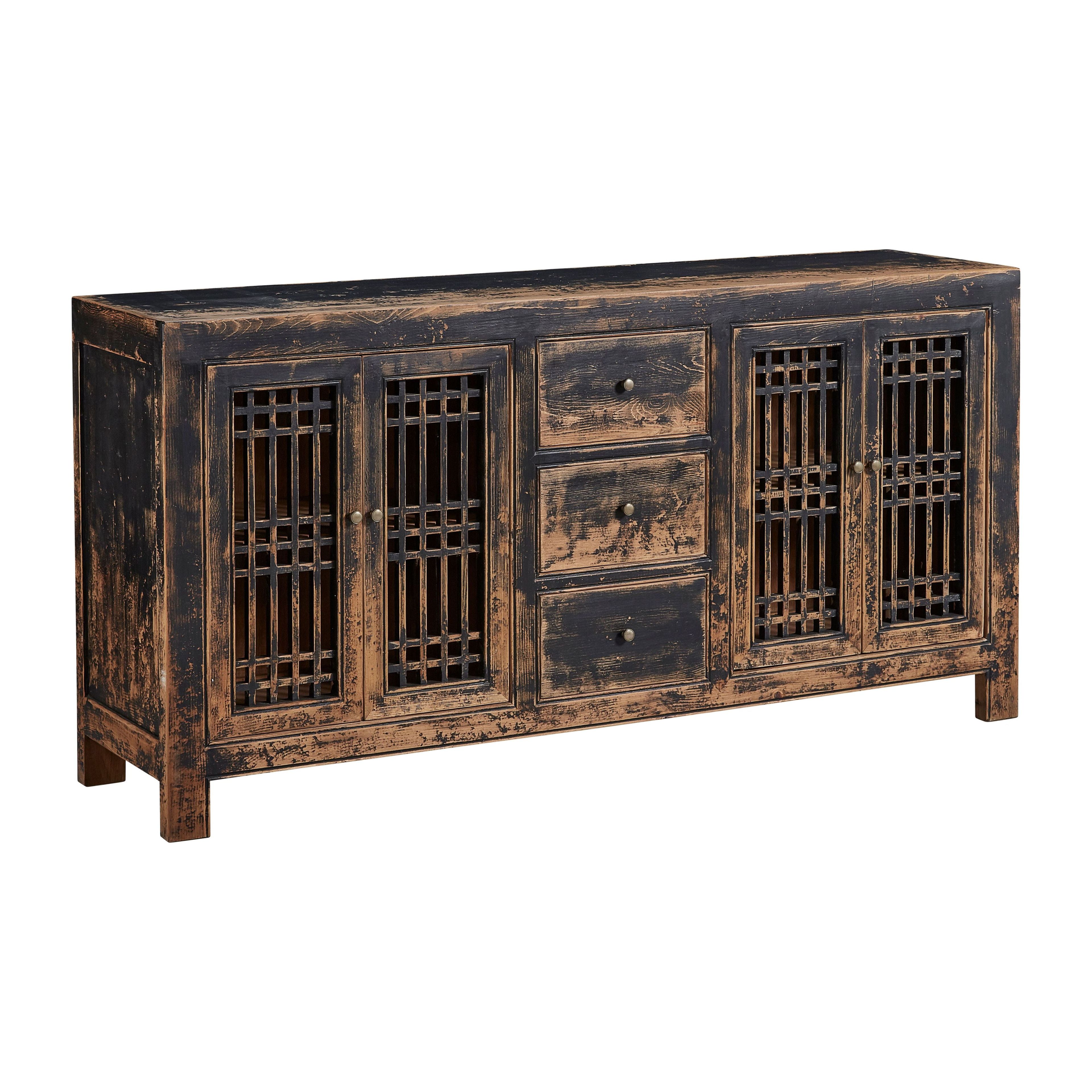 Norris 71'' Transitional Black Pine Sideboard with Lattice Doors