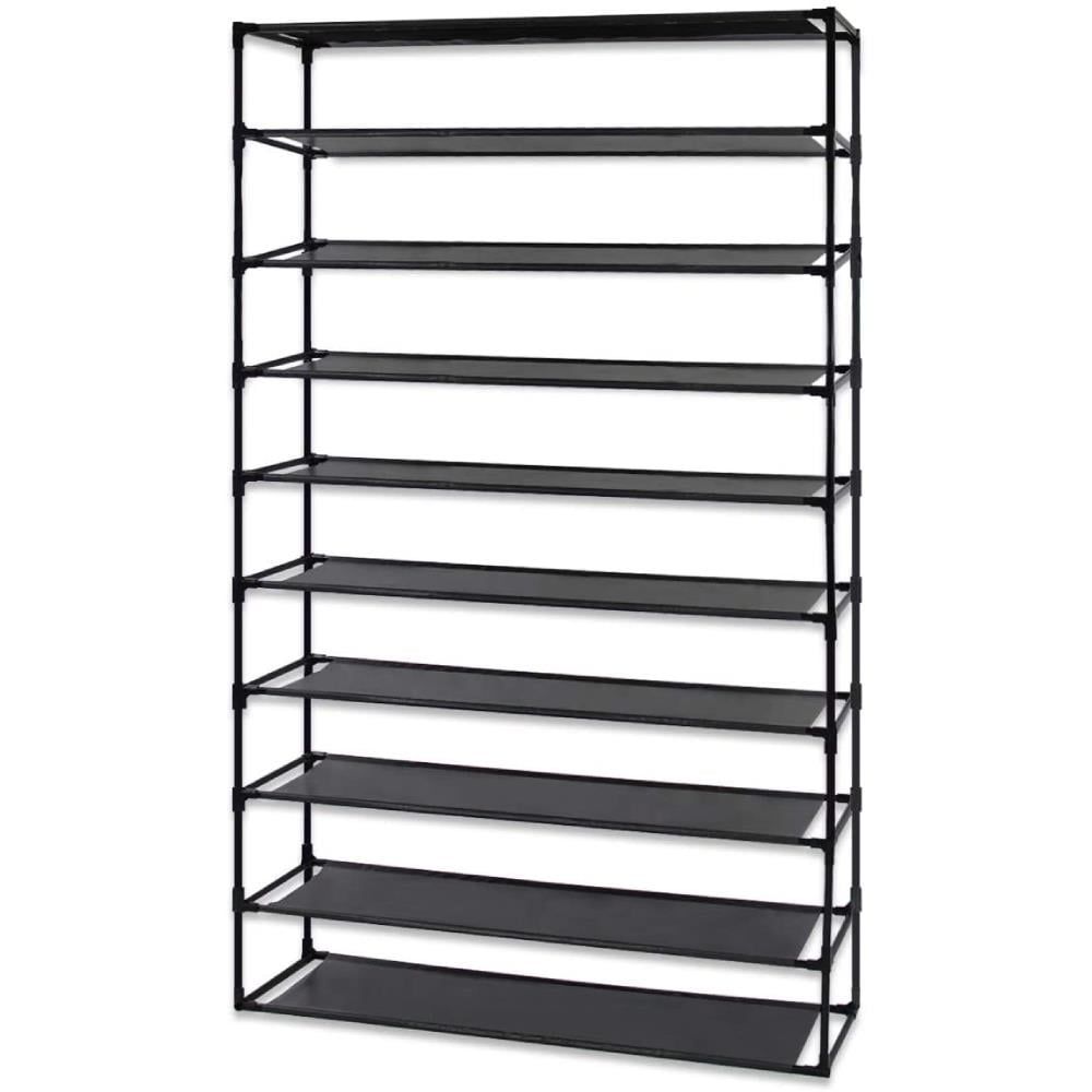 Black 10-Tier Stackable Shoe Rack with Fabric Shelves