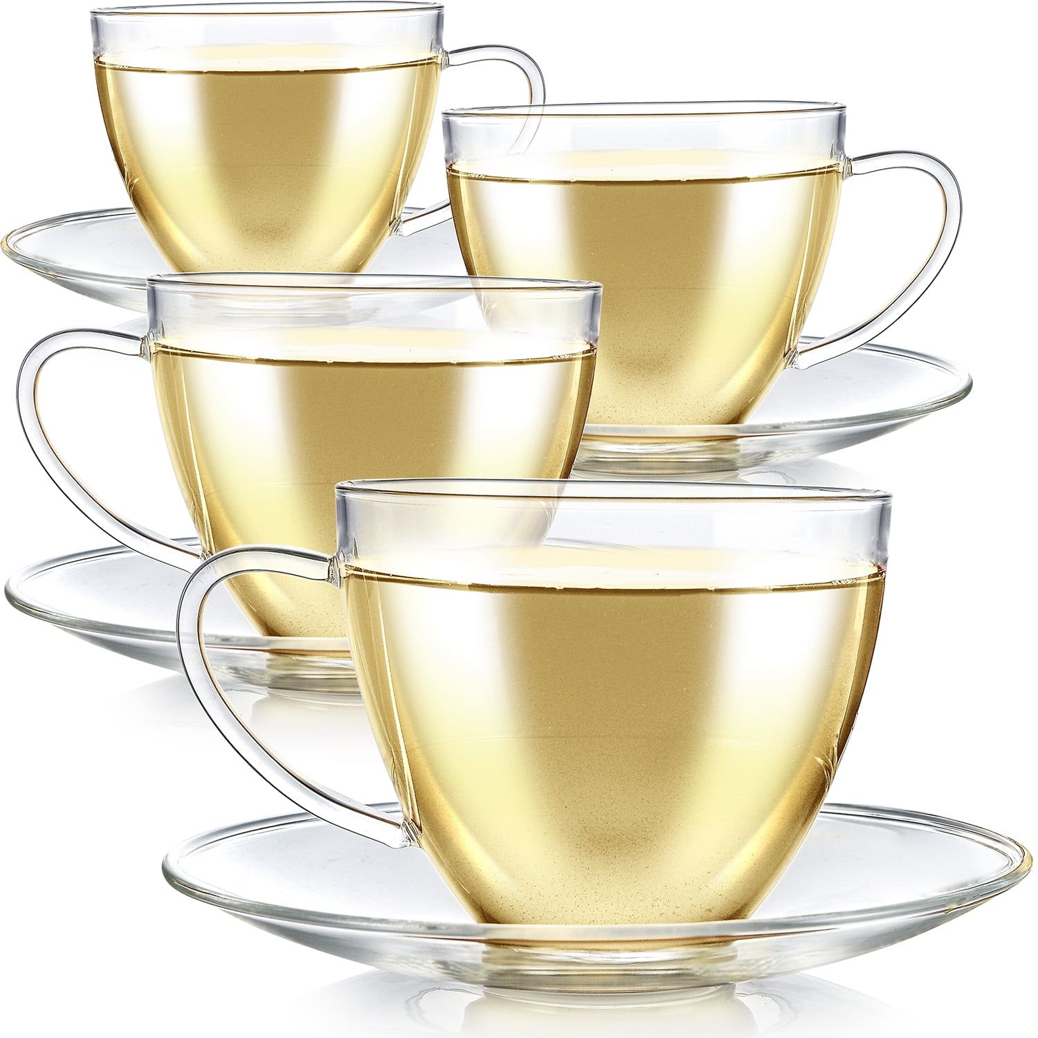 Royal Clear Glass Teacup and Saucer Set, 12 OZ, 4-Pack