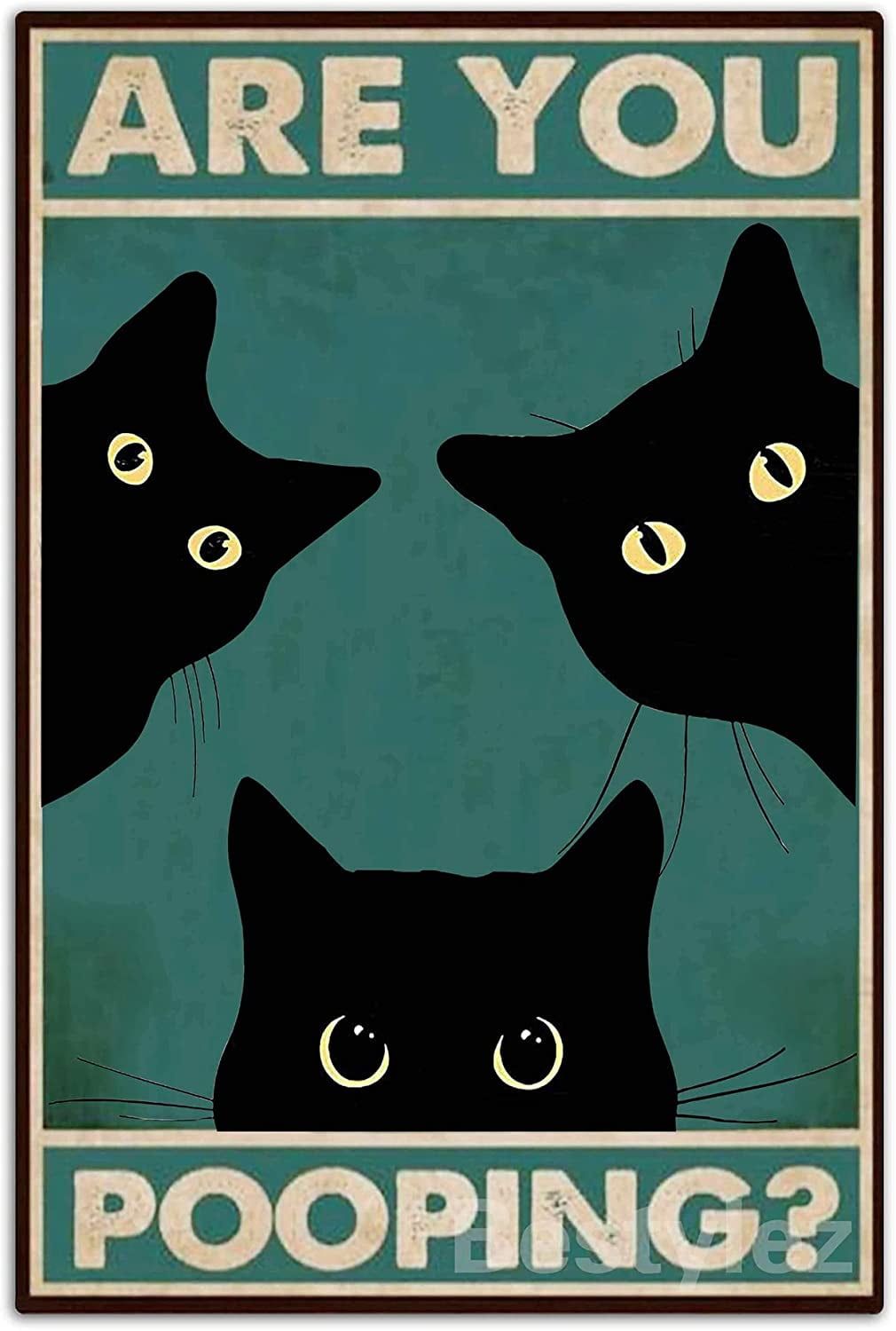 Funny Black Cat Bathroom Wall Decor Tin Sign 8 x 12 Inch