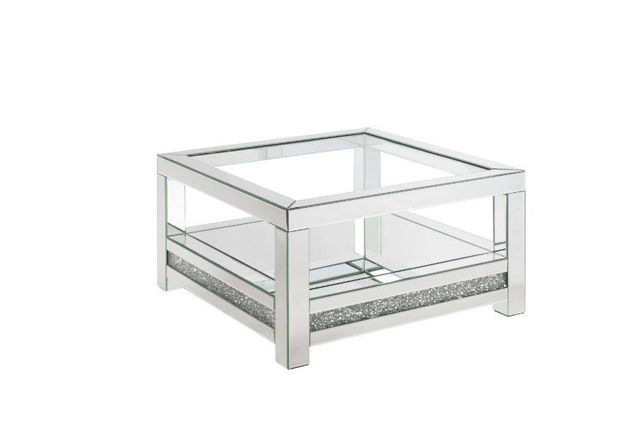 Noralie Square Mirrored Glass and Wood Coffee Table