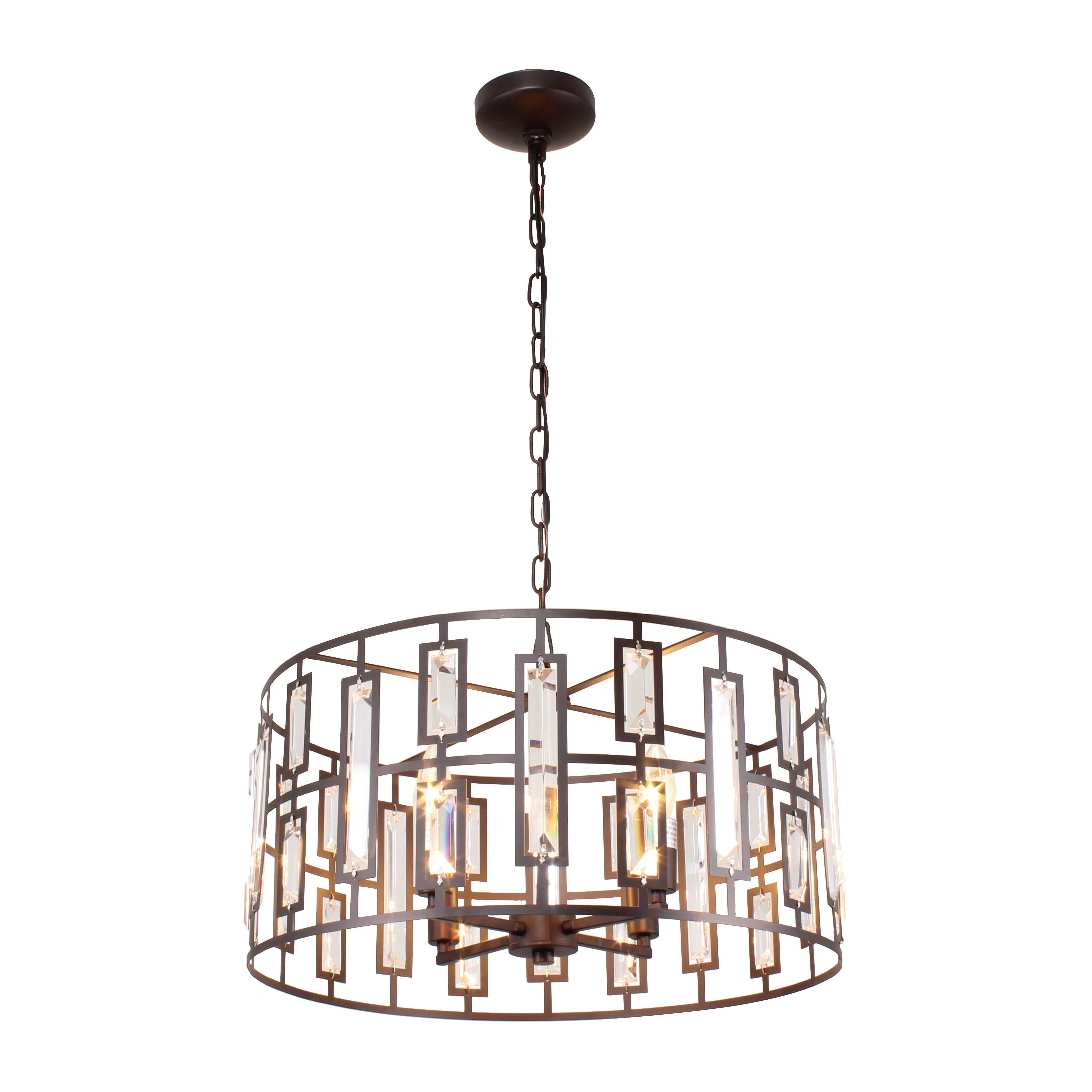 Naomi Contemporary Bronze Crystal Drum Ceiling Pendant 20" Wide