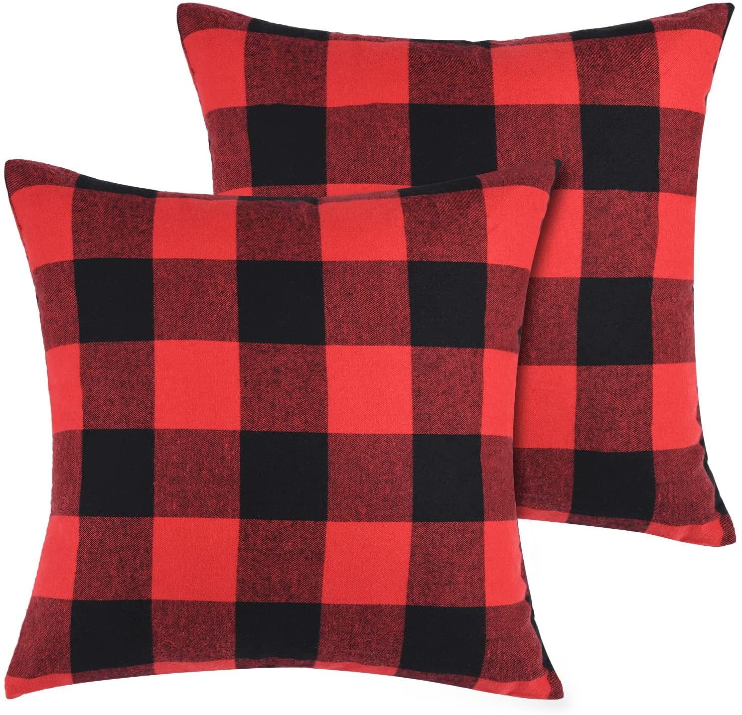 Red and Black Buffalo Check Plaid Polyester Pillow Covers, 18 x 18 Inches