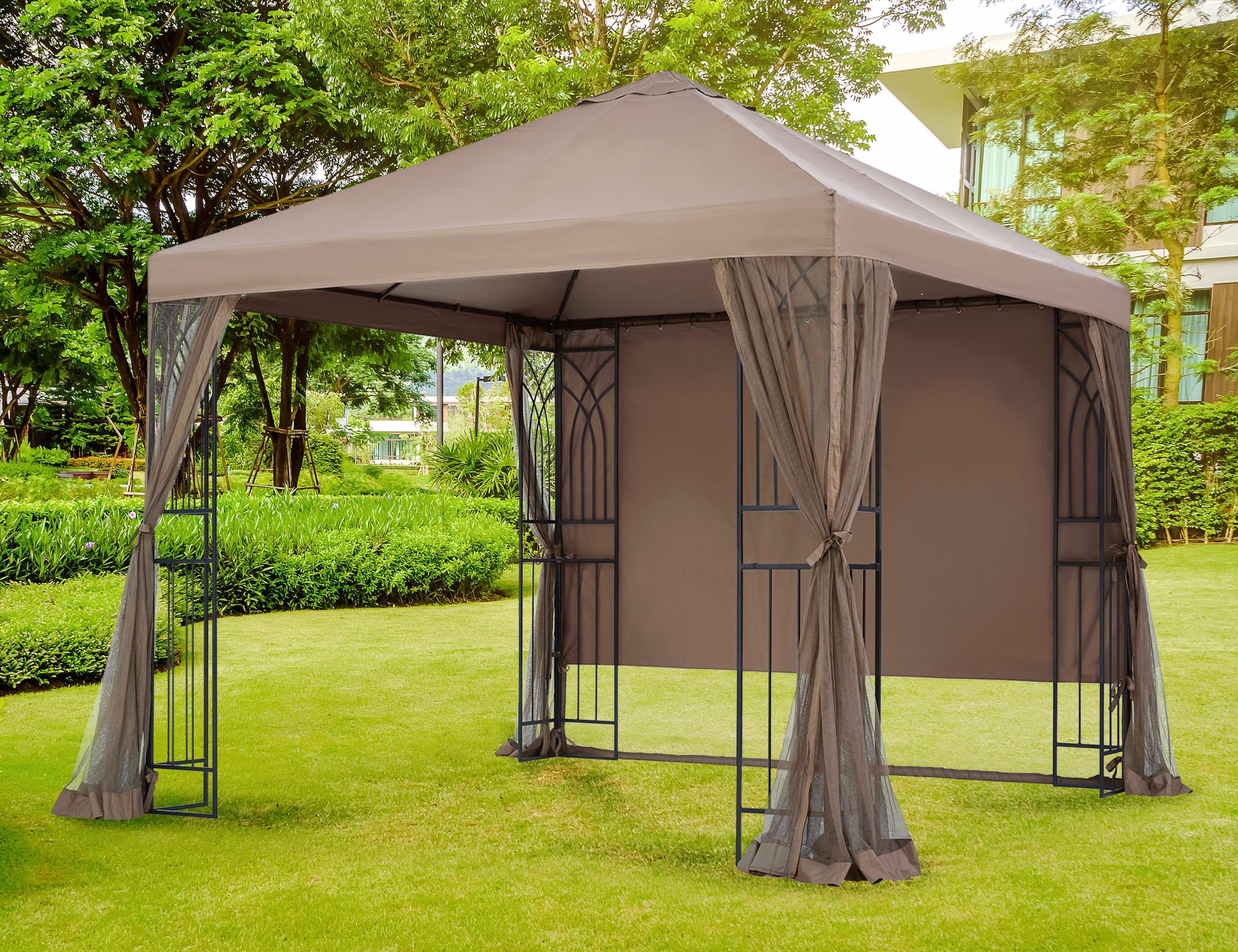 Symphony III 10' x 10' Beige Steel Patio Gazebo with Mosquito Net