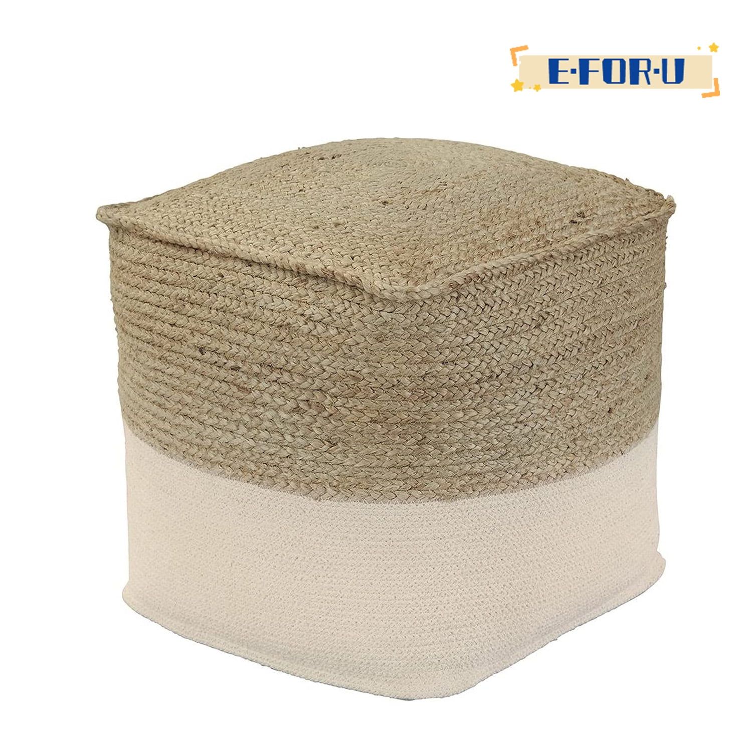 17'' Braided Beige and White Contemporary Pouf Ottoman