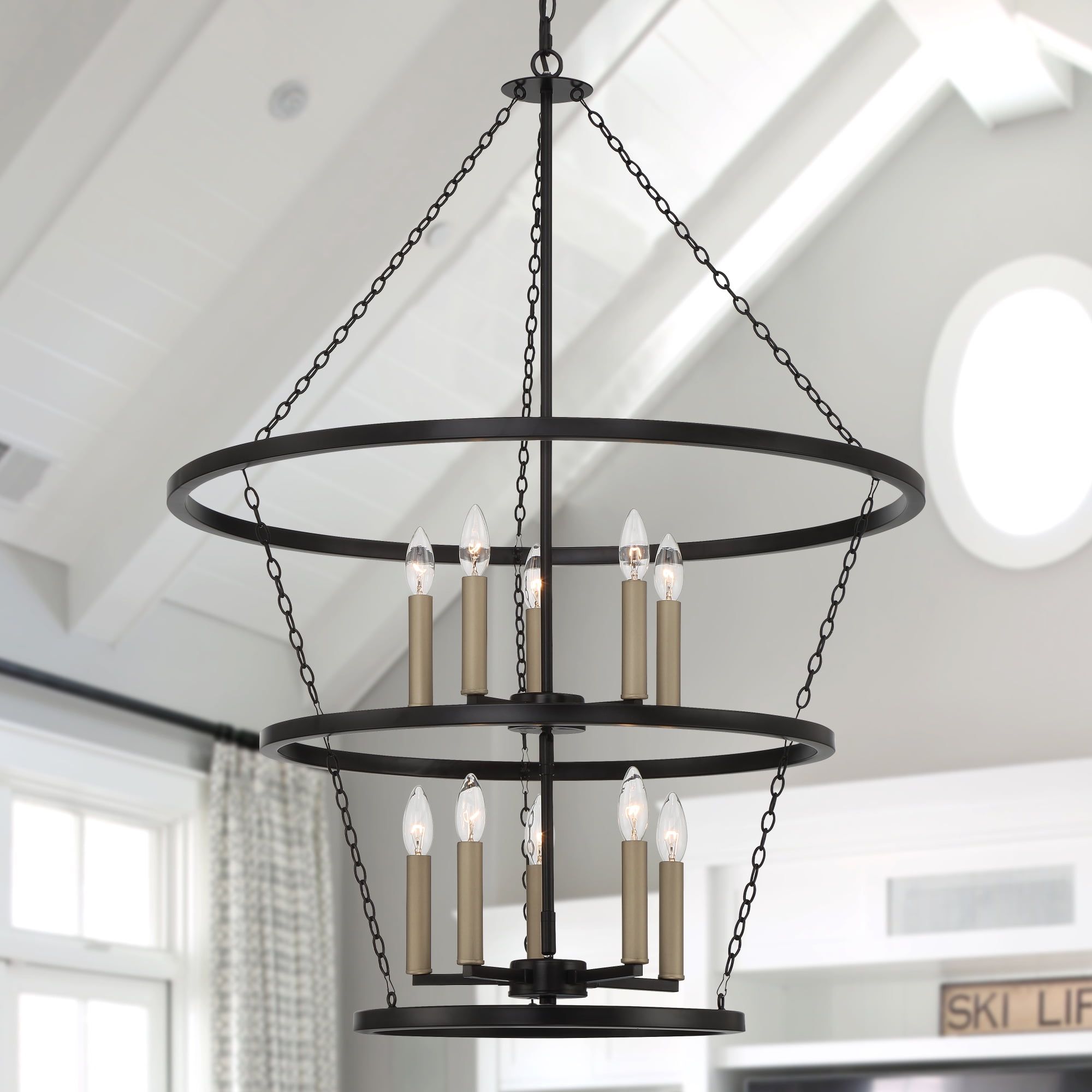 Classic Black Metal 10-Light Candle Style Chandelier