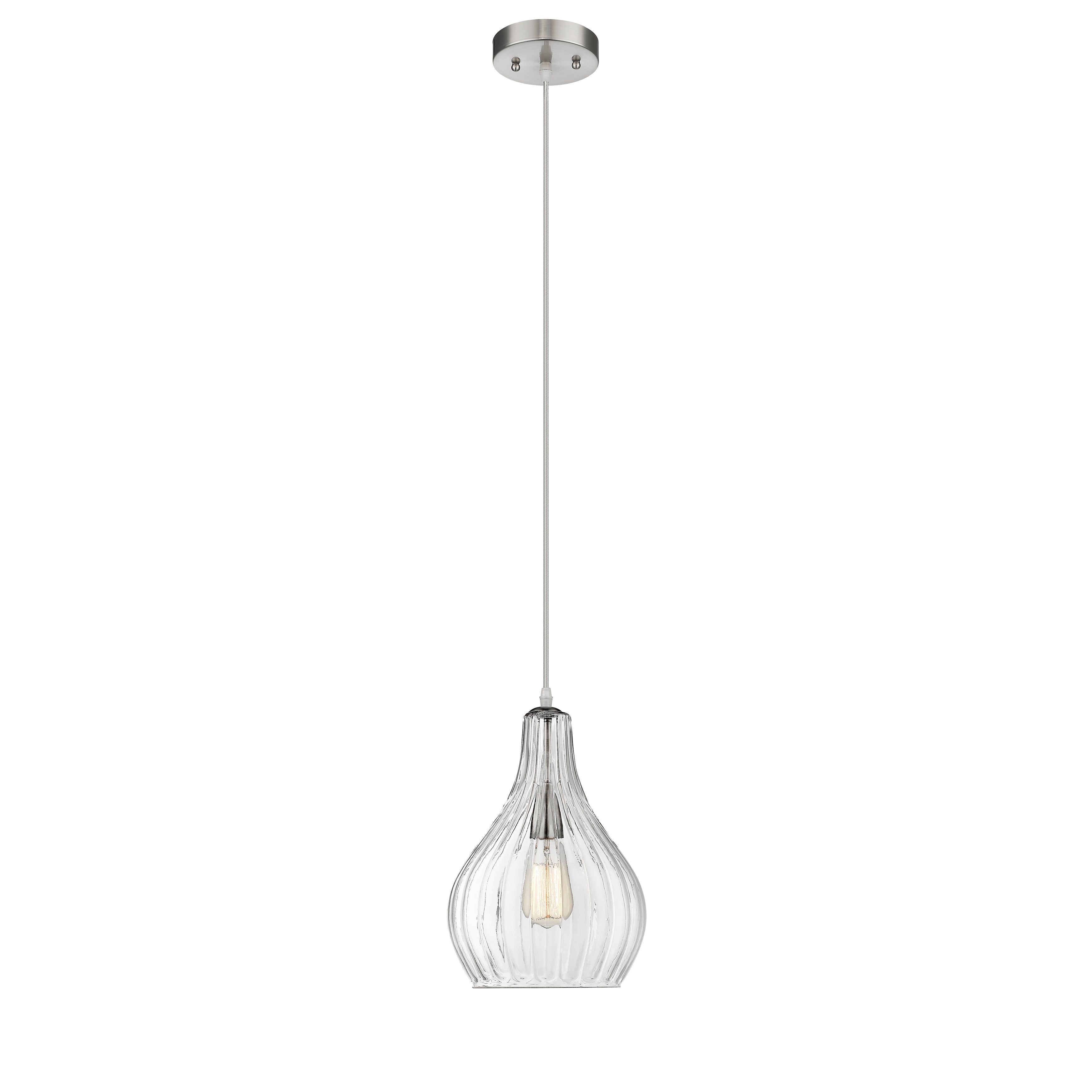 Ariel Brushed Nickel Mini Pendant with Clear Ribbed Glass Shade