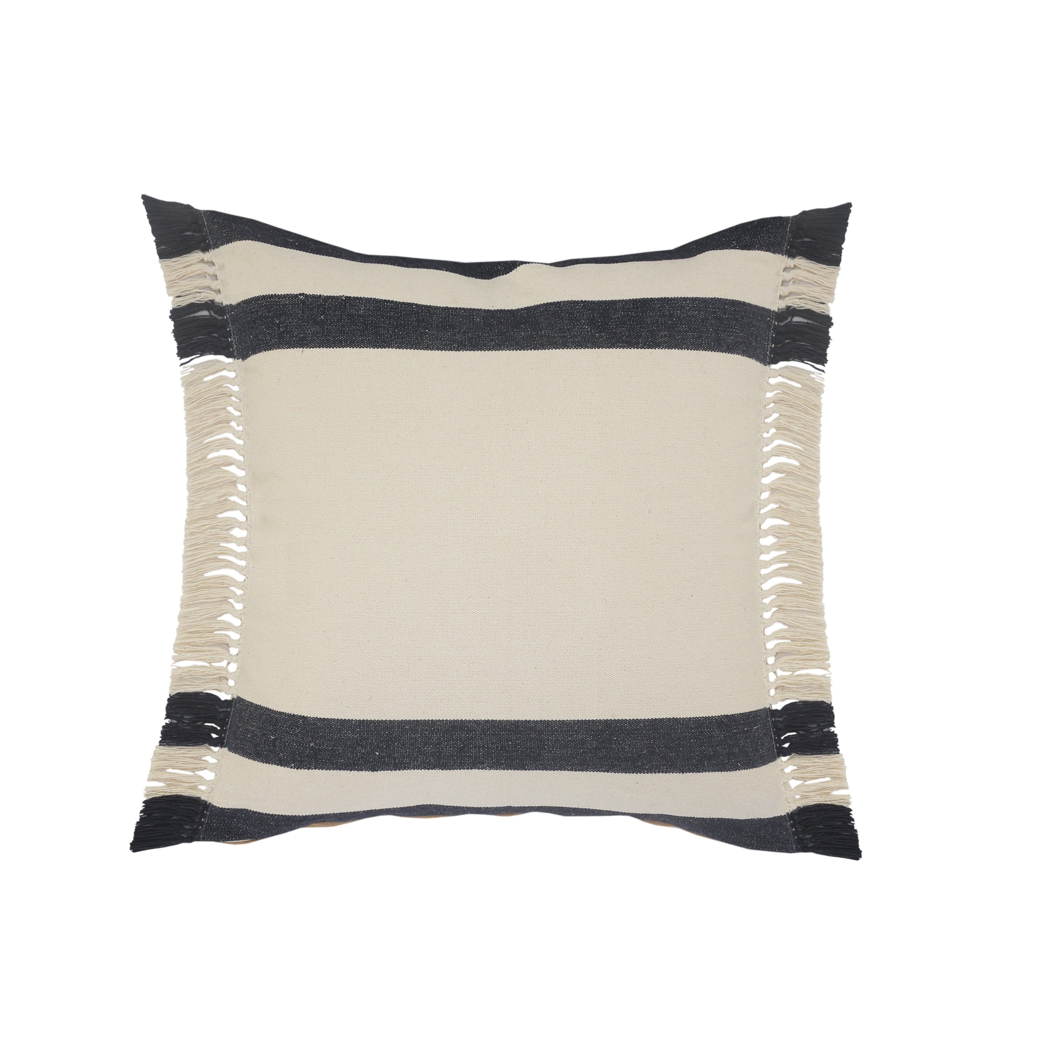 Blue and White Striped Fringe Throw Pillow, 20 inch