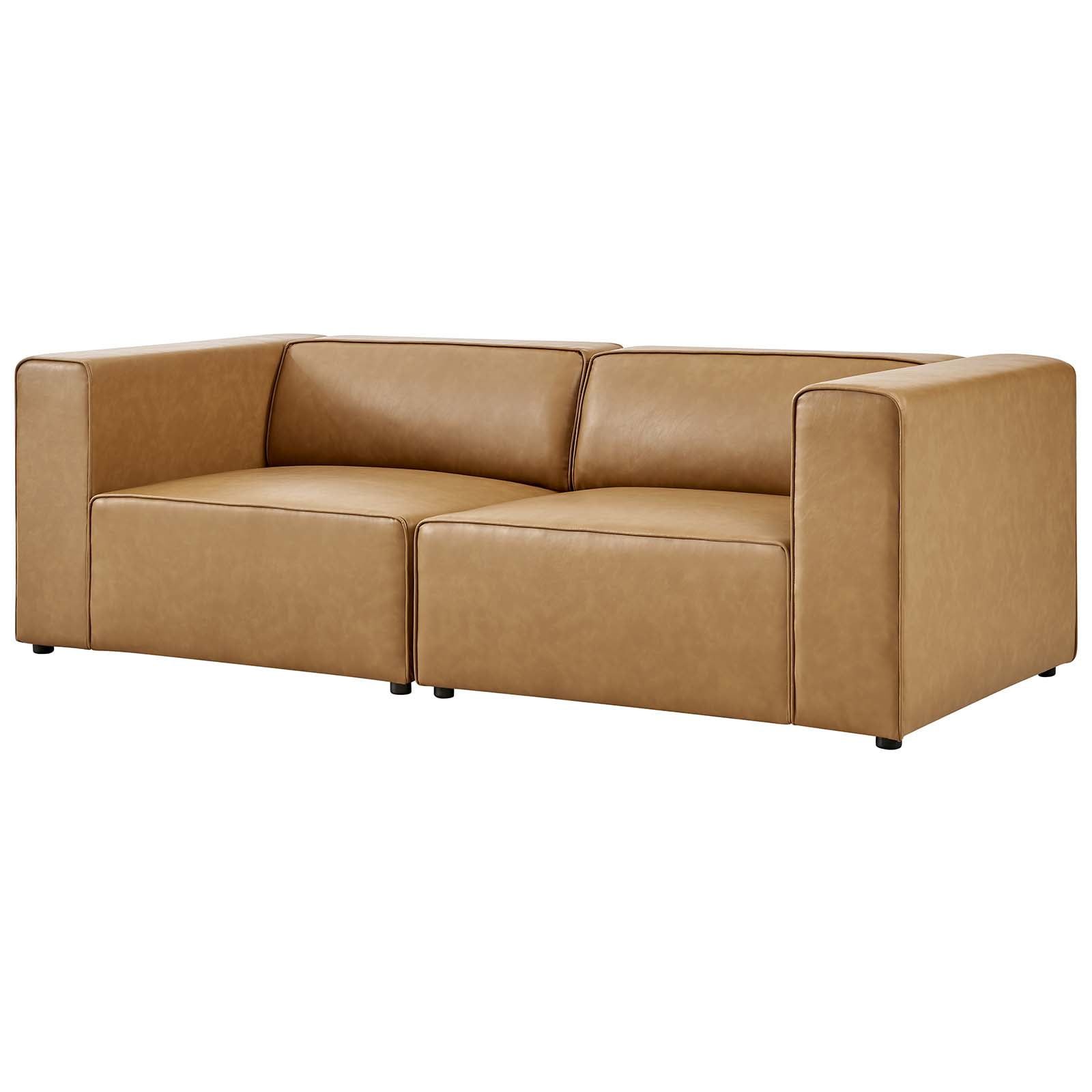 Mingle 74'' Tan Vegan Leather Modular Sectional Loveseat