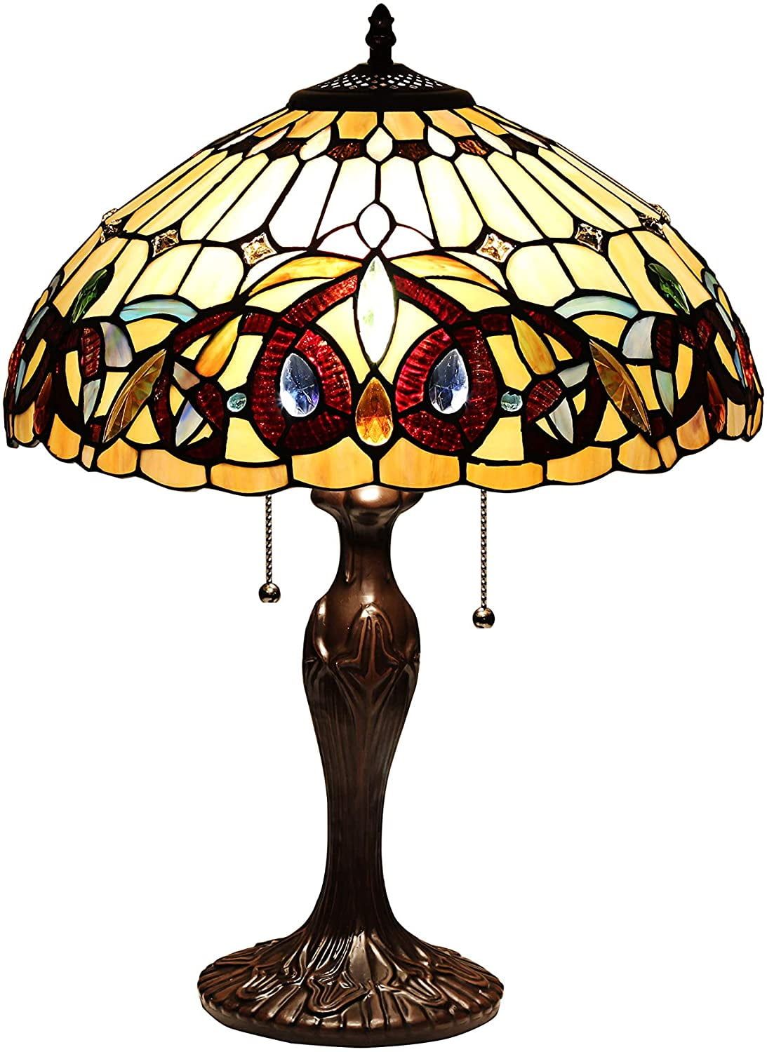 Victorian Bronze Stained Glass Table Lamp with Adjustable Shade