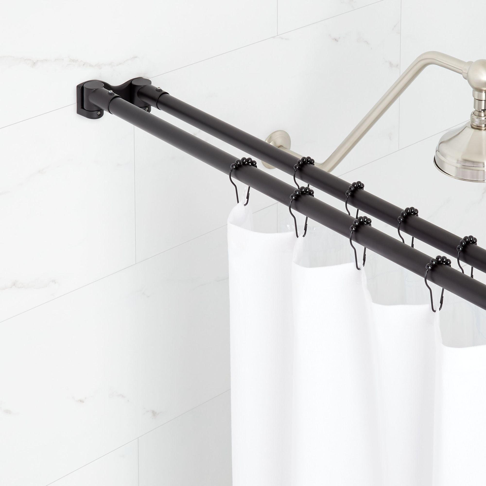 Matte Black 60" Double Bar Wall Mounted Shower Curtain Rod