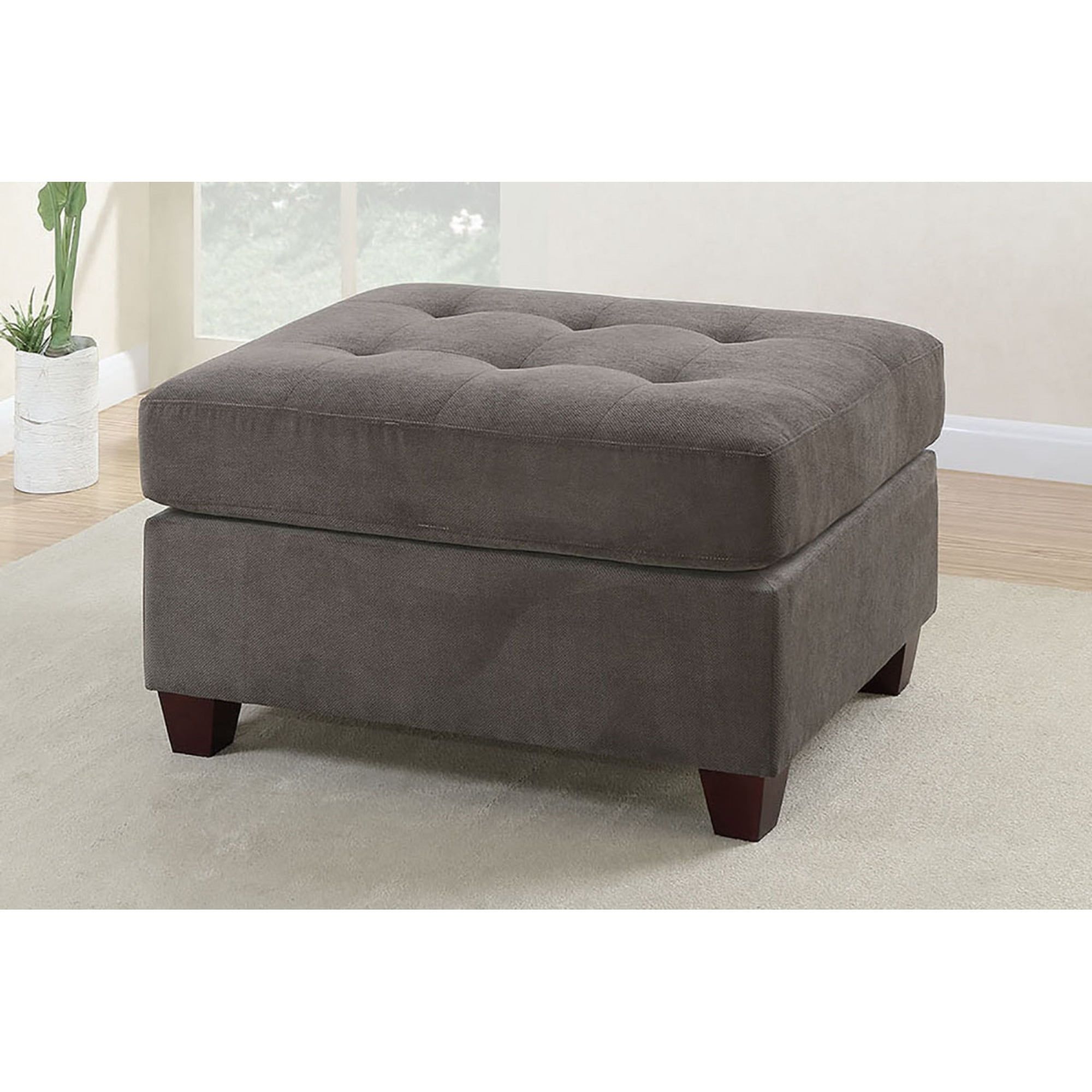 Charcoal Gray Tufted Waffle Suede Ottoman, 26" x 20"