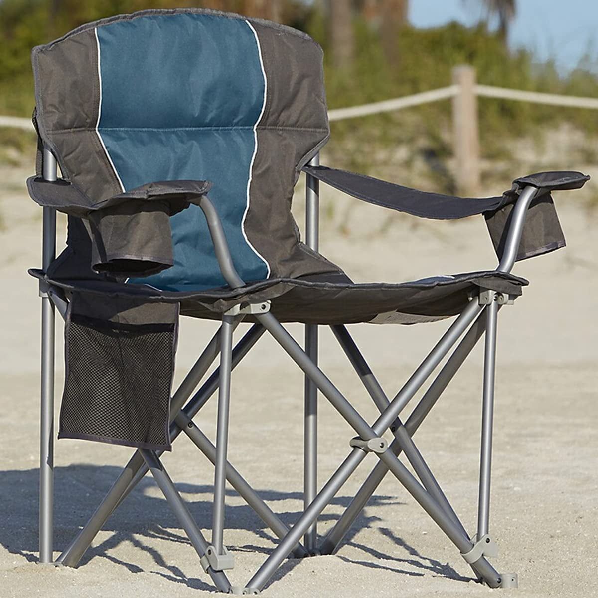 Sturdy Blue Heavy-Duty Portable Outdoor Chair with Dual Cup Holders