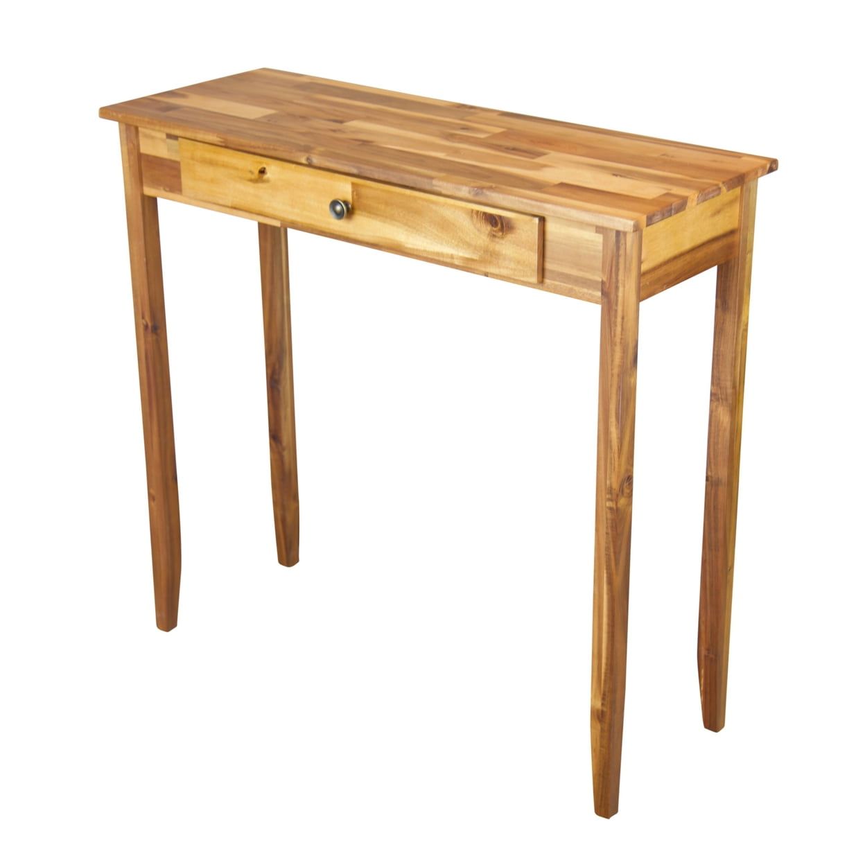 Natural Acacia Wood Console Table with Drawer and Storage