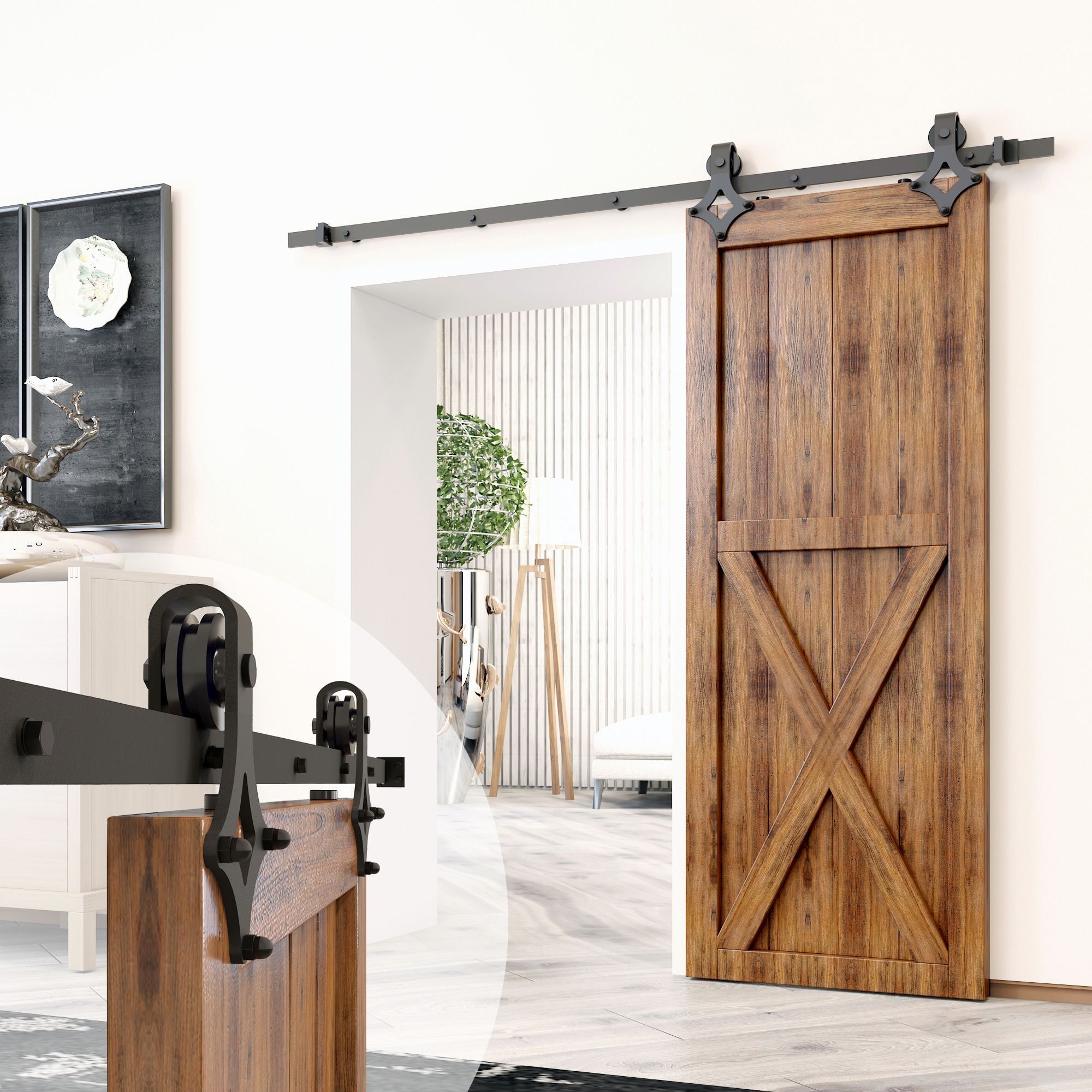 60-Inch Black Rustic Steel Sliding Barn Door Hardware Kit